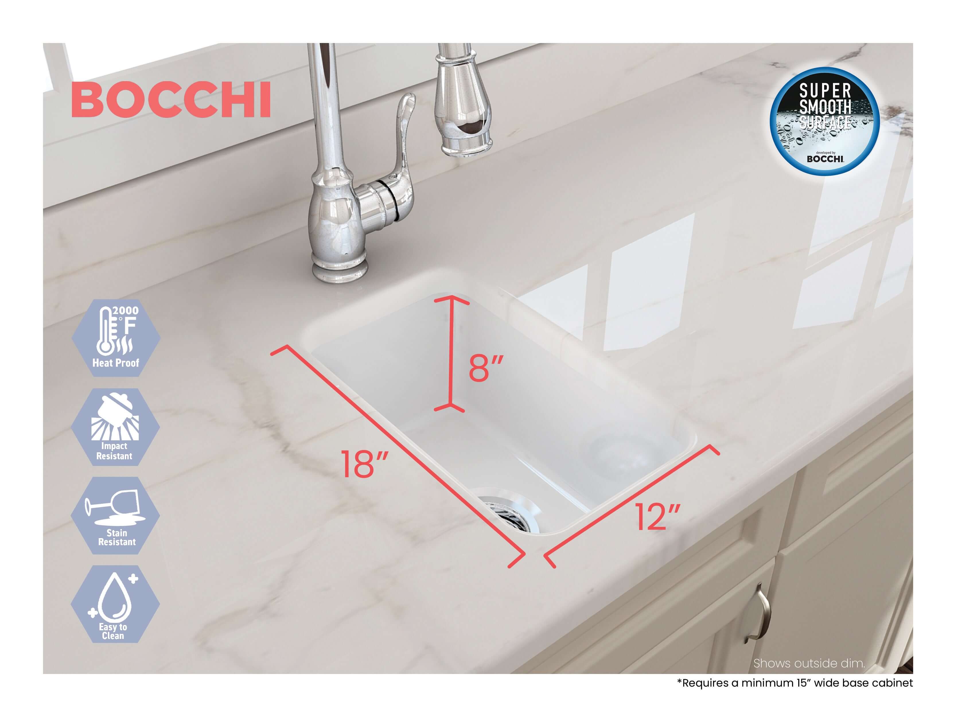 Alternate Image for BOCCHI Sotto 12" Fireclay Undermount Single Bowl Bar Sink with Strainer, Matte White, 1358-002-0120