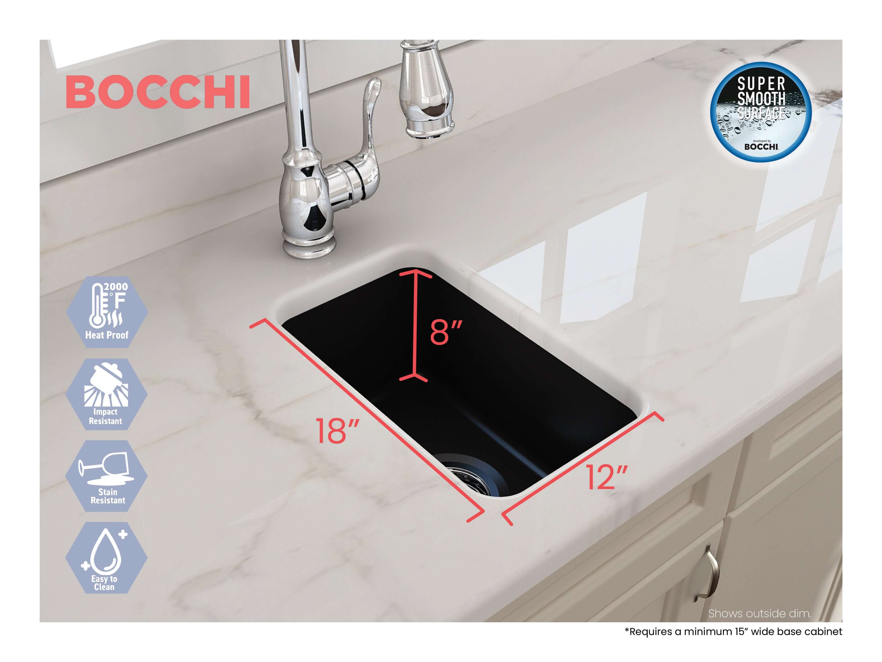 Alternate Image for BOCCHI Sotto 12" Fireclay Undermount Single Bowl Bar Sink with Strainer, Matte Black, 1358-004-0120