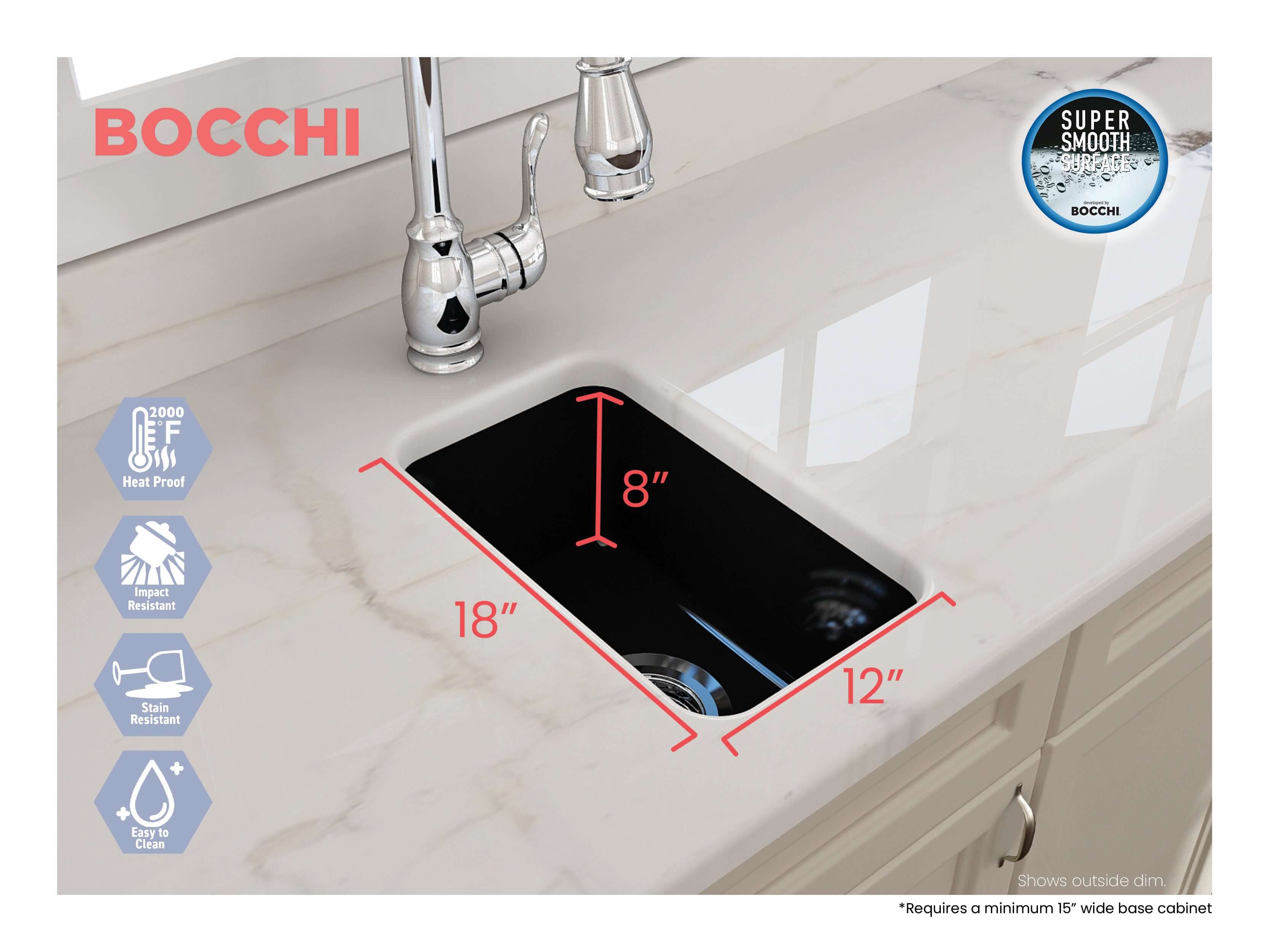 Alternate Image for BOCCHI Sotto 12" Fireclay Undermount Single Bowl Bar Sink with Strainer, Black, 1358-005-0120