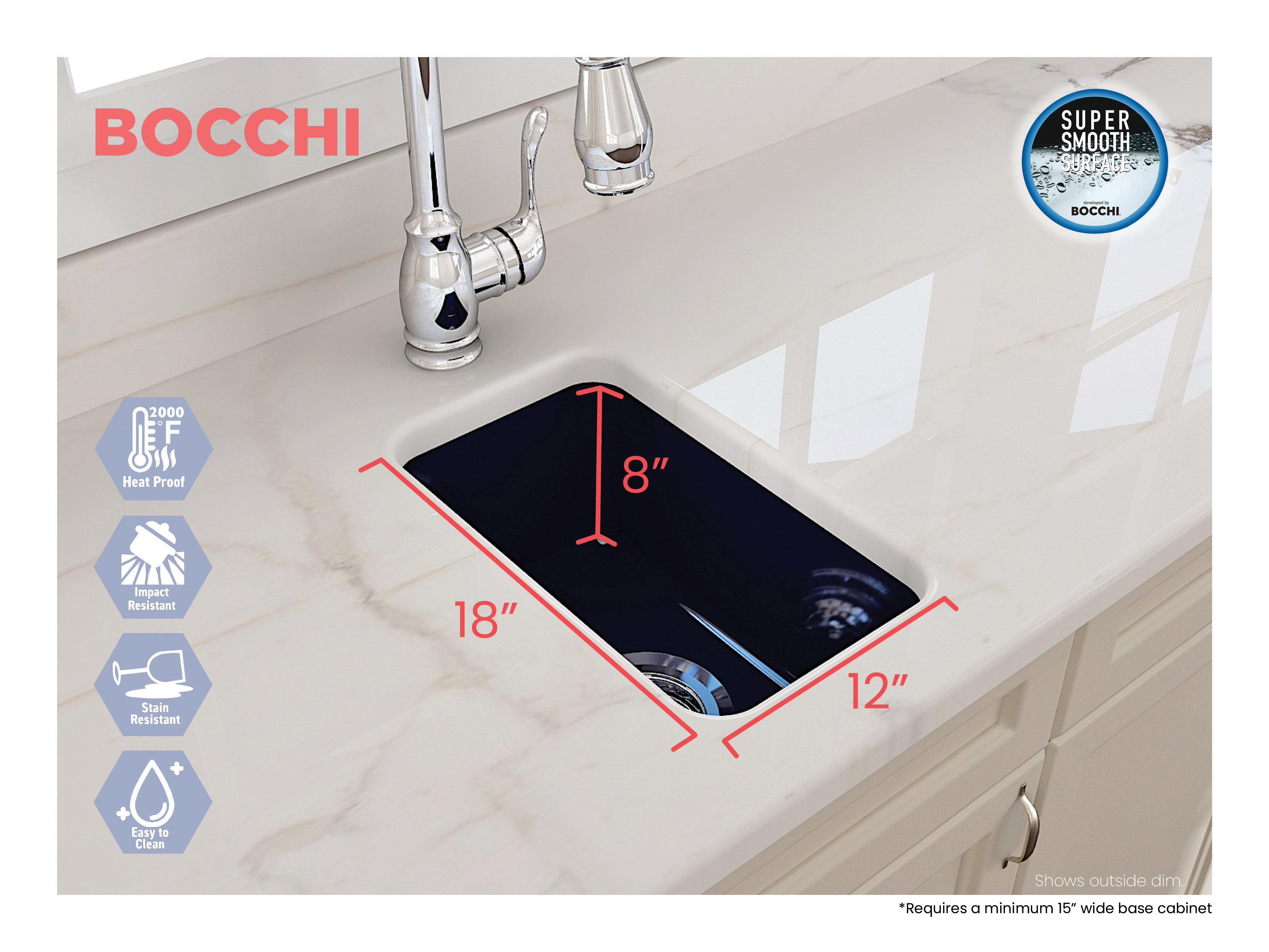 BOCCHI Sotto 12" Fireclay Undermount Single Bowl Bar Sink with Strainer, Sapphire Blue, 1358-010-0120