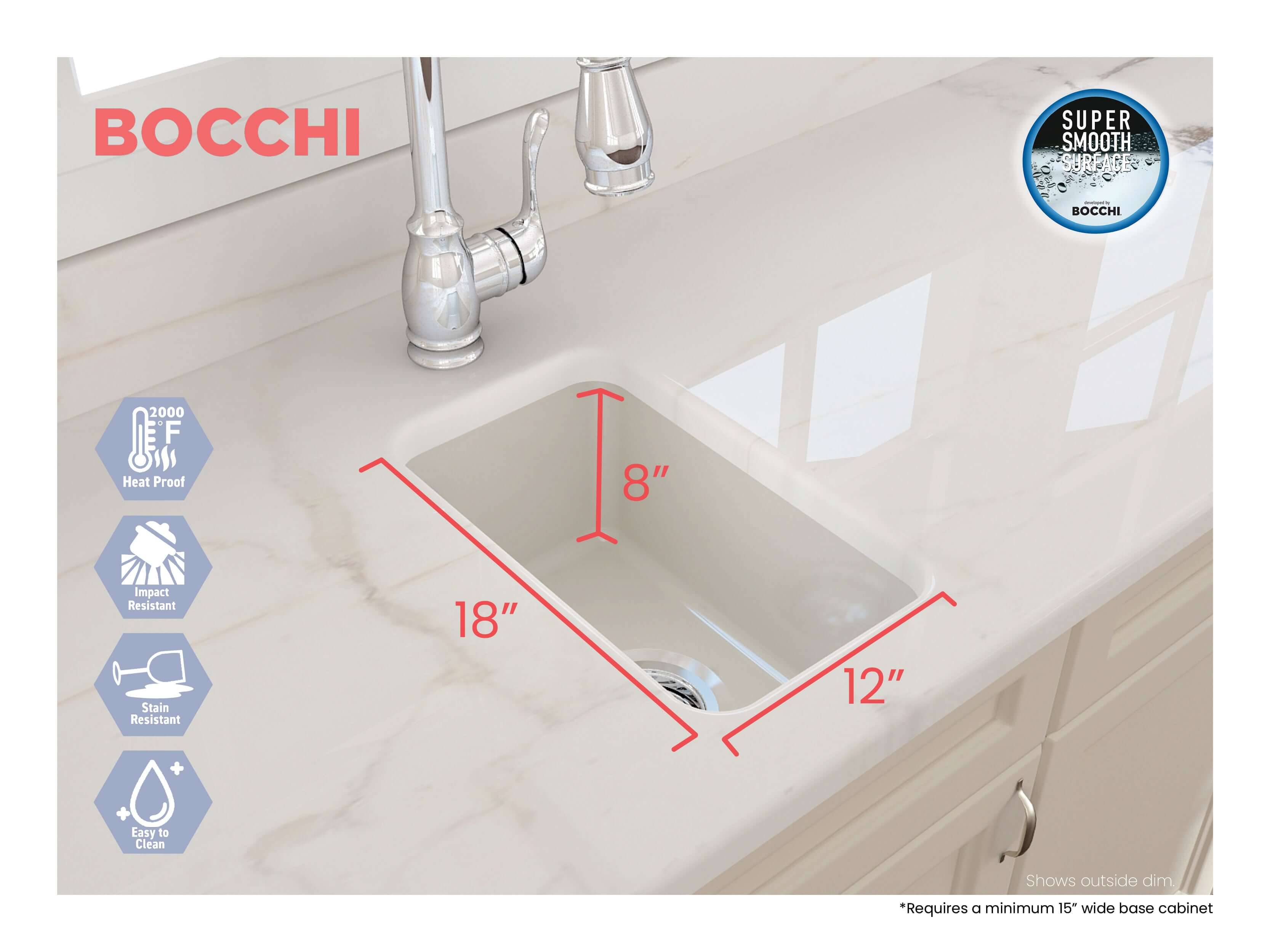 Alternate Image for BOCCHI Sotto 12" Fireclay Undermount Single Bowl Bar Sink with Strainer, Biscuit, 1358-014-0120