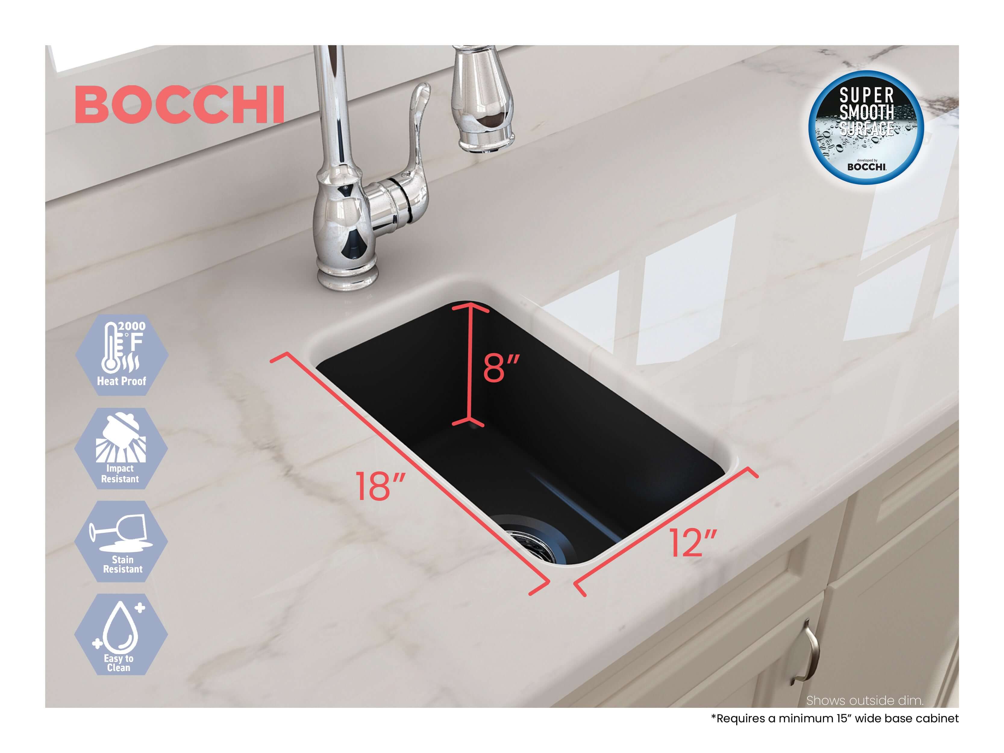 Alternate Image for BOCCHI Sotto 12" Fireclay Undermount Single Bowl Bar Sink with Strainer, Matte Dark Gray, 1358-020-0120