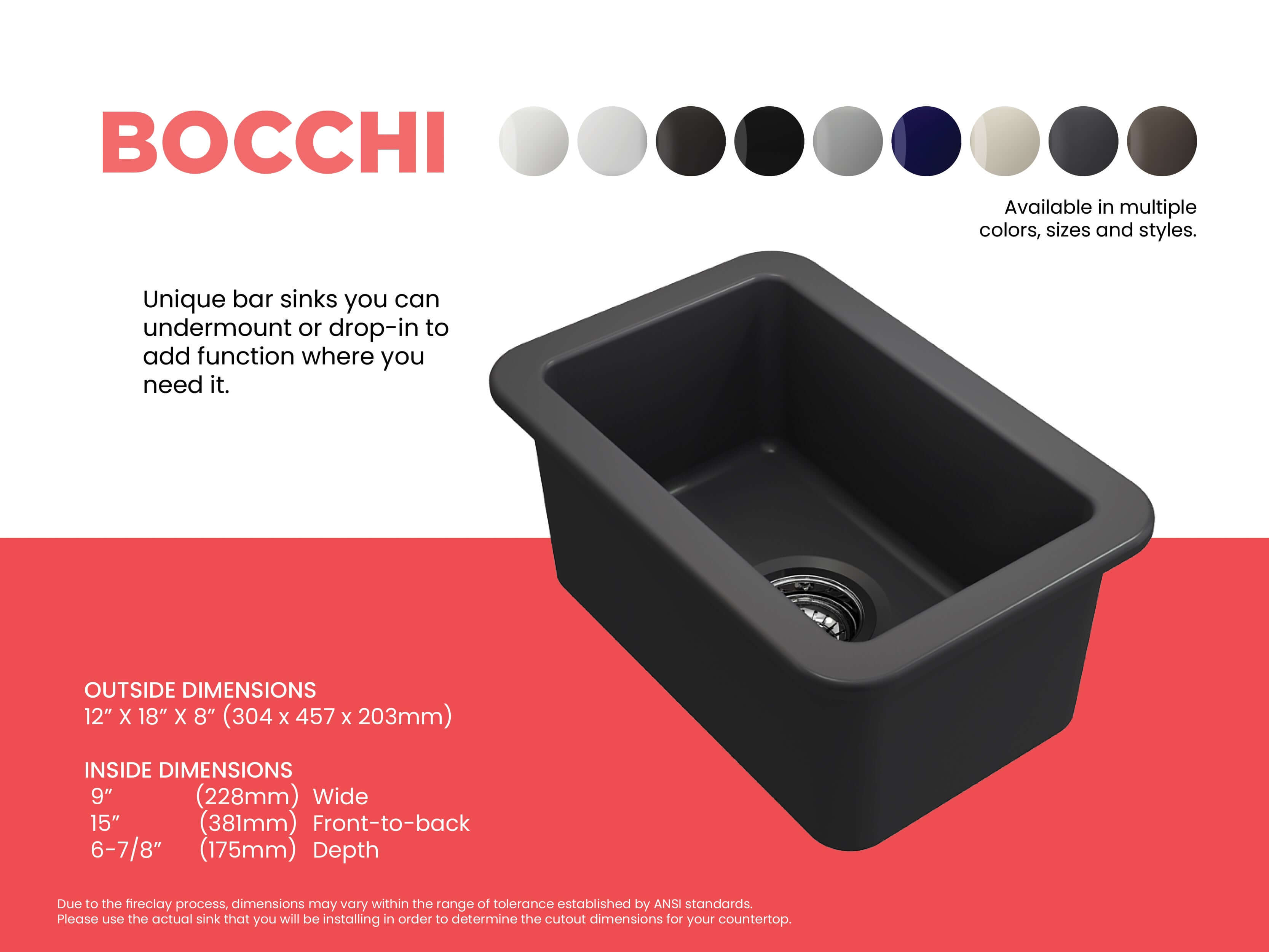 Alternate Image for BOCCHI Sotto 12" Fireclay Undermount Single Bowl Bar Sink with Strainer, Matte Dark Gray, 1358-020-0120