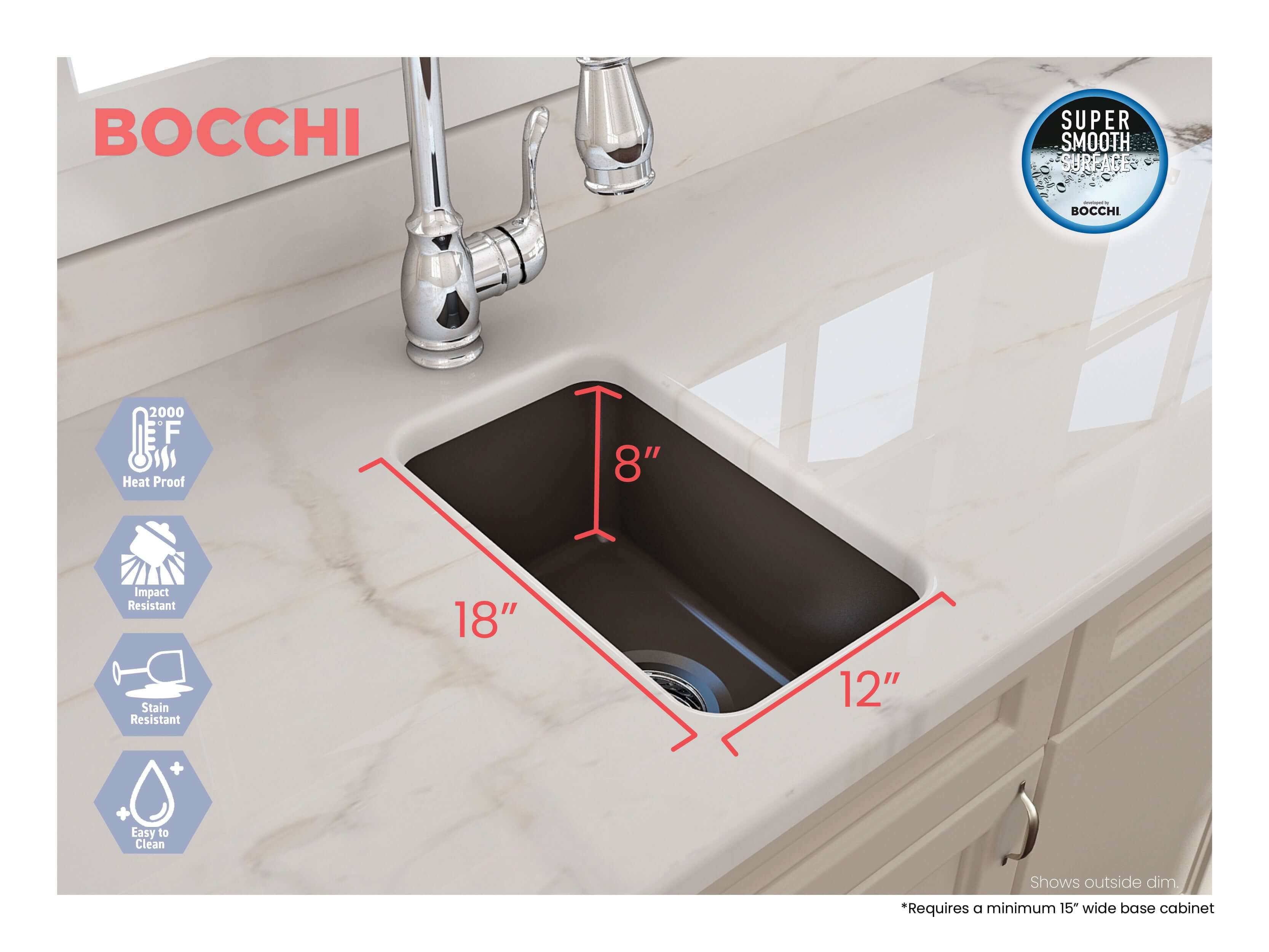 Alternate Image for BOCCHI Sotto 12" Fireclay Undermount Single Bowl Bar Sink with Strainer, Matte Brown, 1358-025-0120