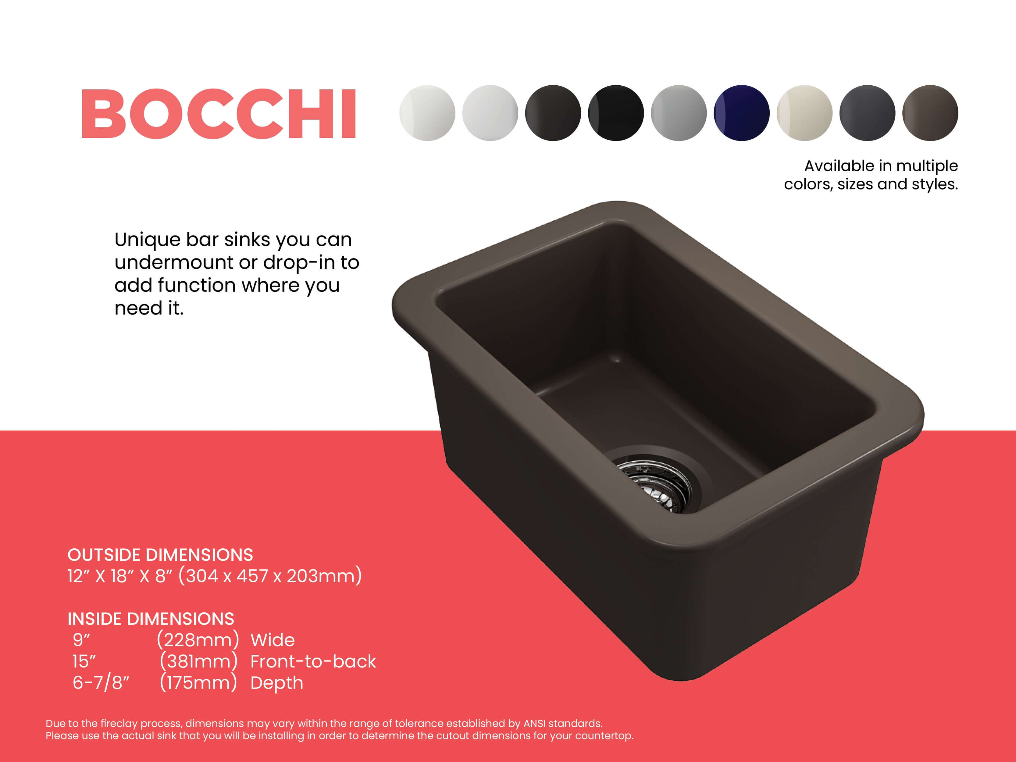 Alternate Image for BOCCHI Sotto 12" Fireclay Undermount Single Bowl Bar Sink with Strainer, Matte Brown, 1358-025-0120