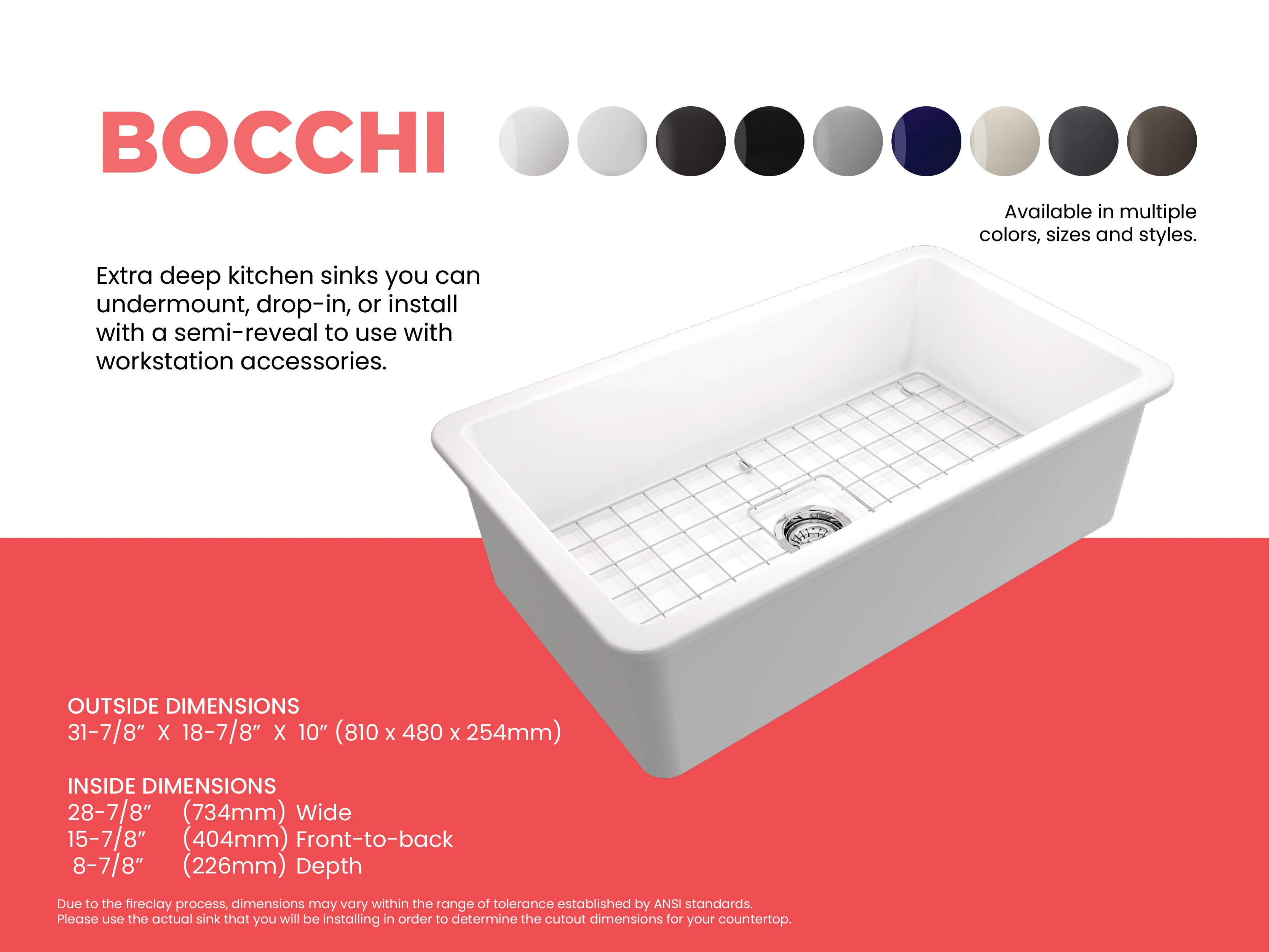 Alternate Image for BOCCHI Sotto 32" Fireclay Undermount Single Bowl Kitchen Sink, Matte White, 1362-002-0120