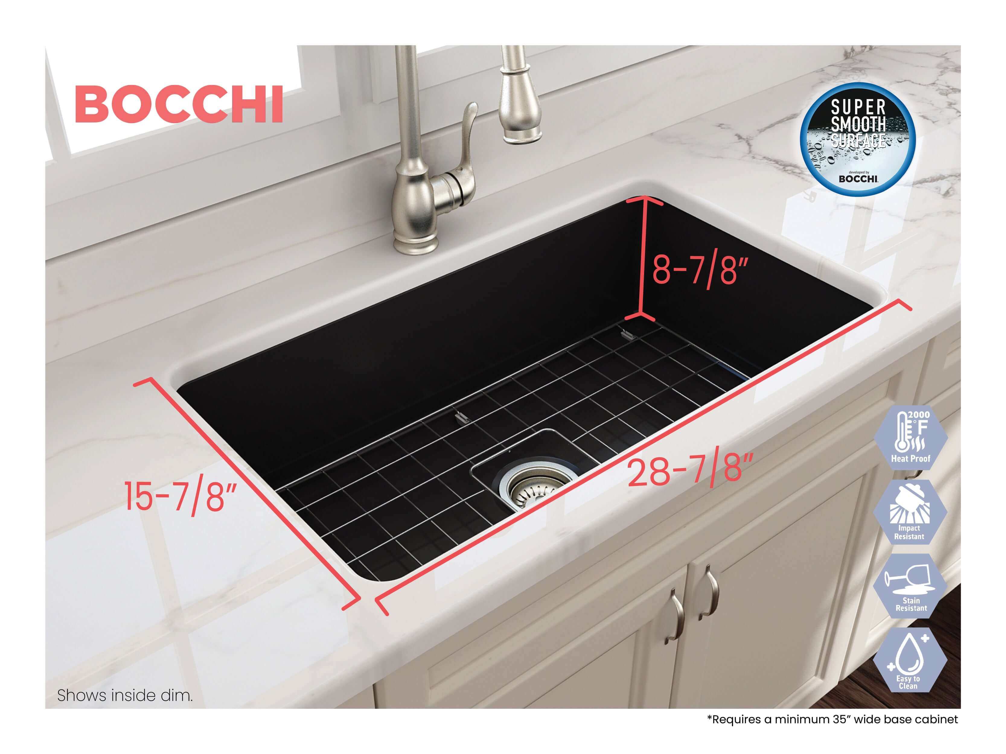 Alternate Image for BOCCHI Sotto 32" Fireclay Undermount Single Bowl Kitchen Sink, Matte Black, 1362-004-0120
