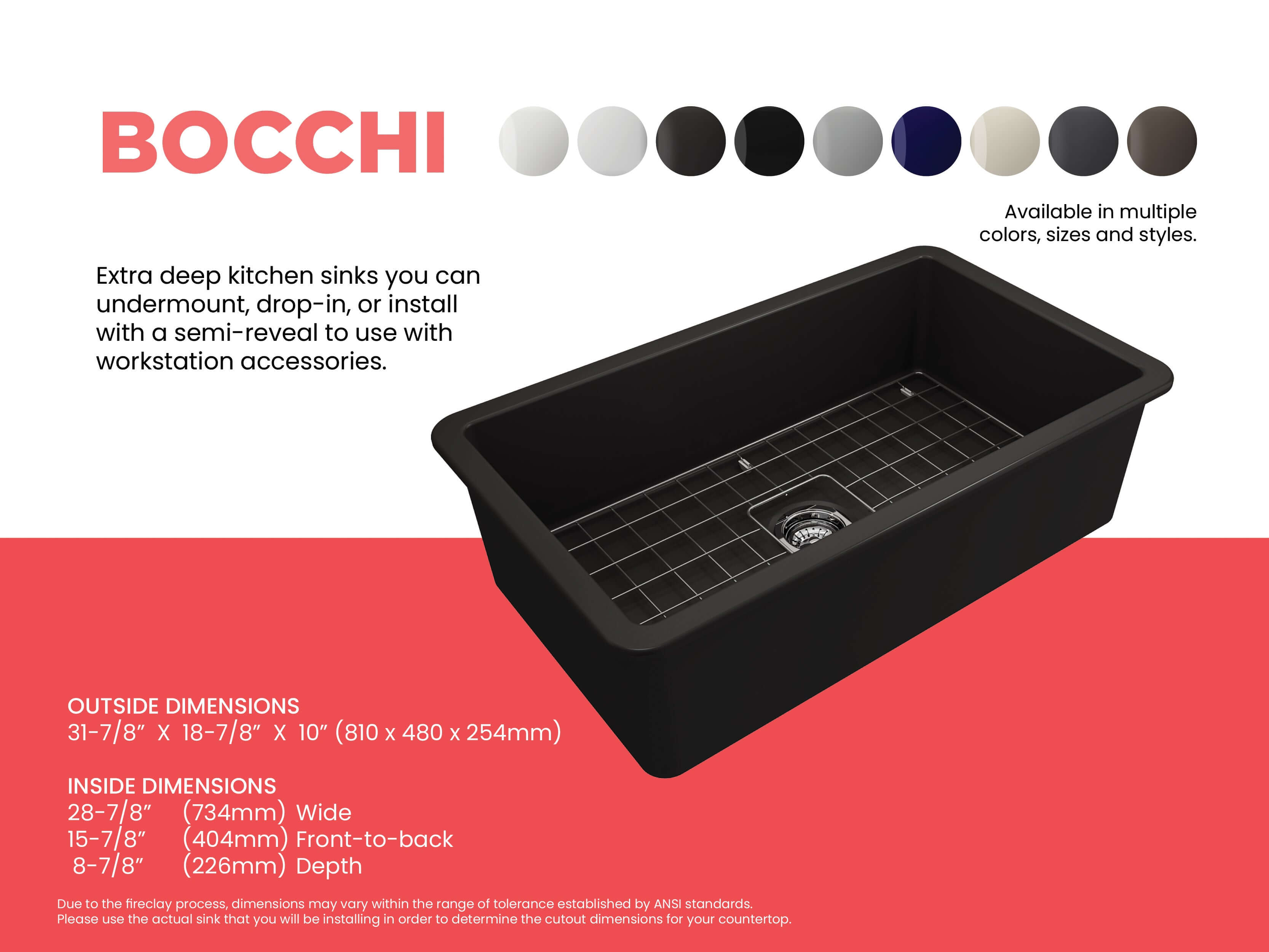 Alternate Image for BOCCHI Sotto 32" Fireclay Undermount Single Bowl Kitchen Sink, Matte Black, 1362-004-0120