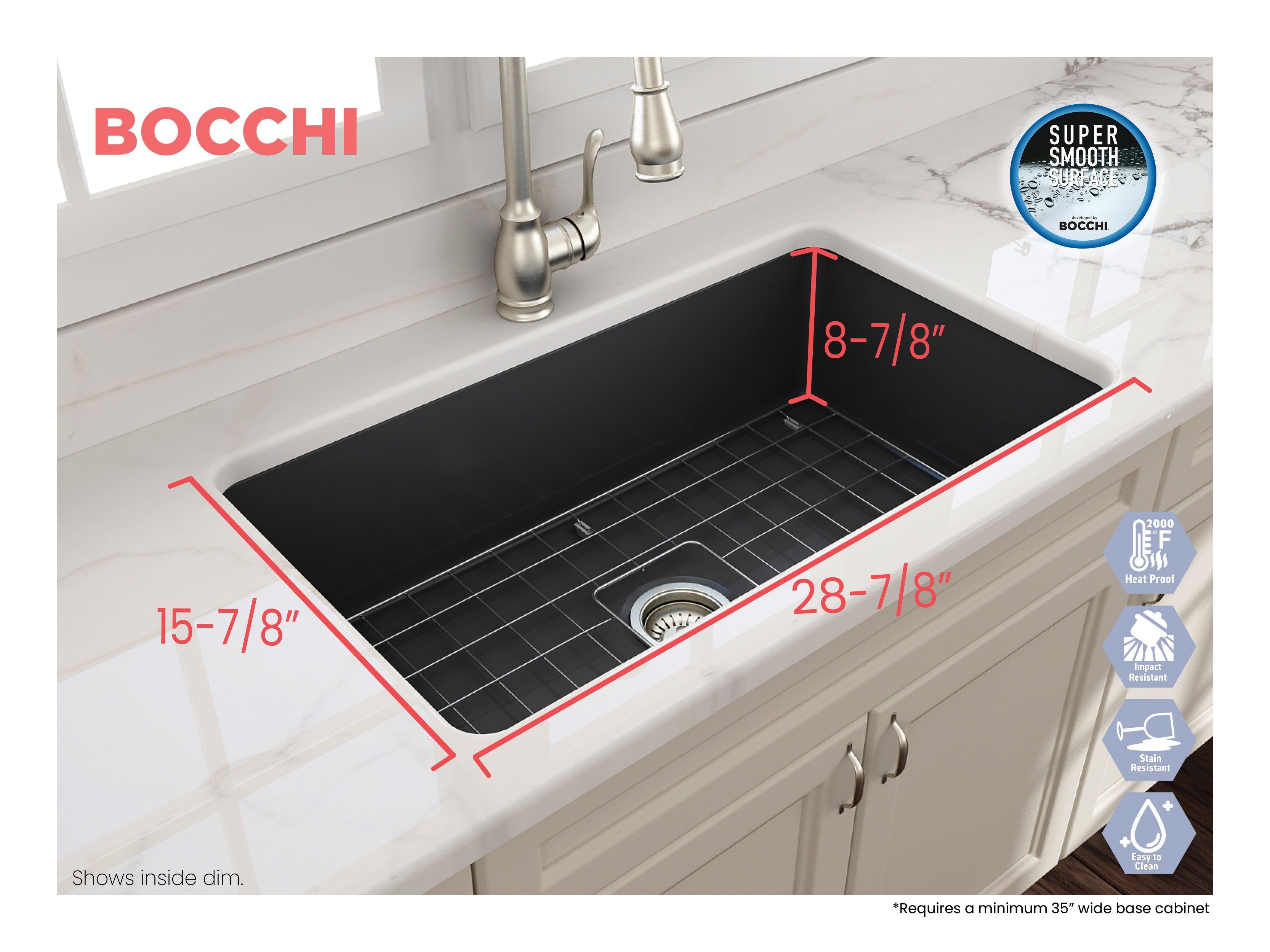 Alternate Image for BOCCHI Sotto 32" Fireclay Undermount Single Bowl Kitchen Sink, Matte Dark Gray, 1362-020-0120
