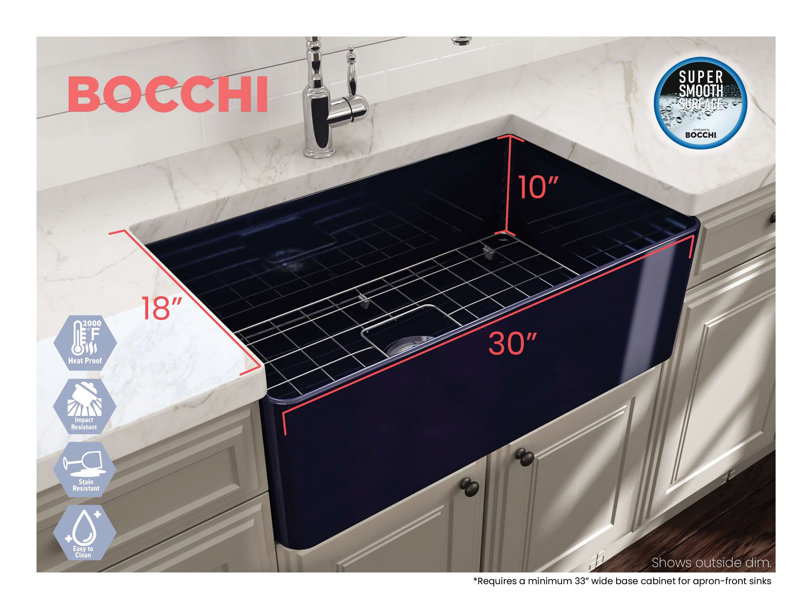 Alternate Image for BOCCHI Aderci Ultra-Slim 30" Fireclay Farmhouse Sink, Sapphire Blue, 1481-010-0120