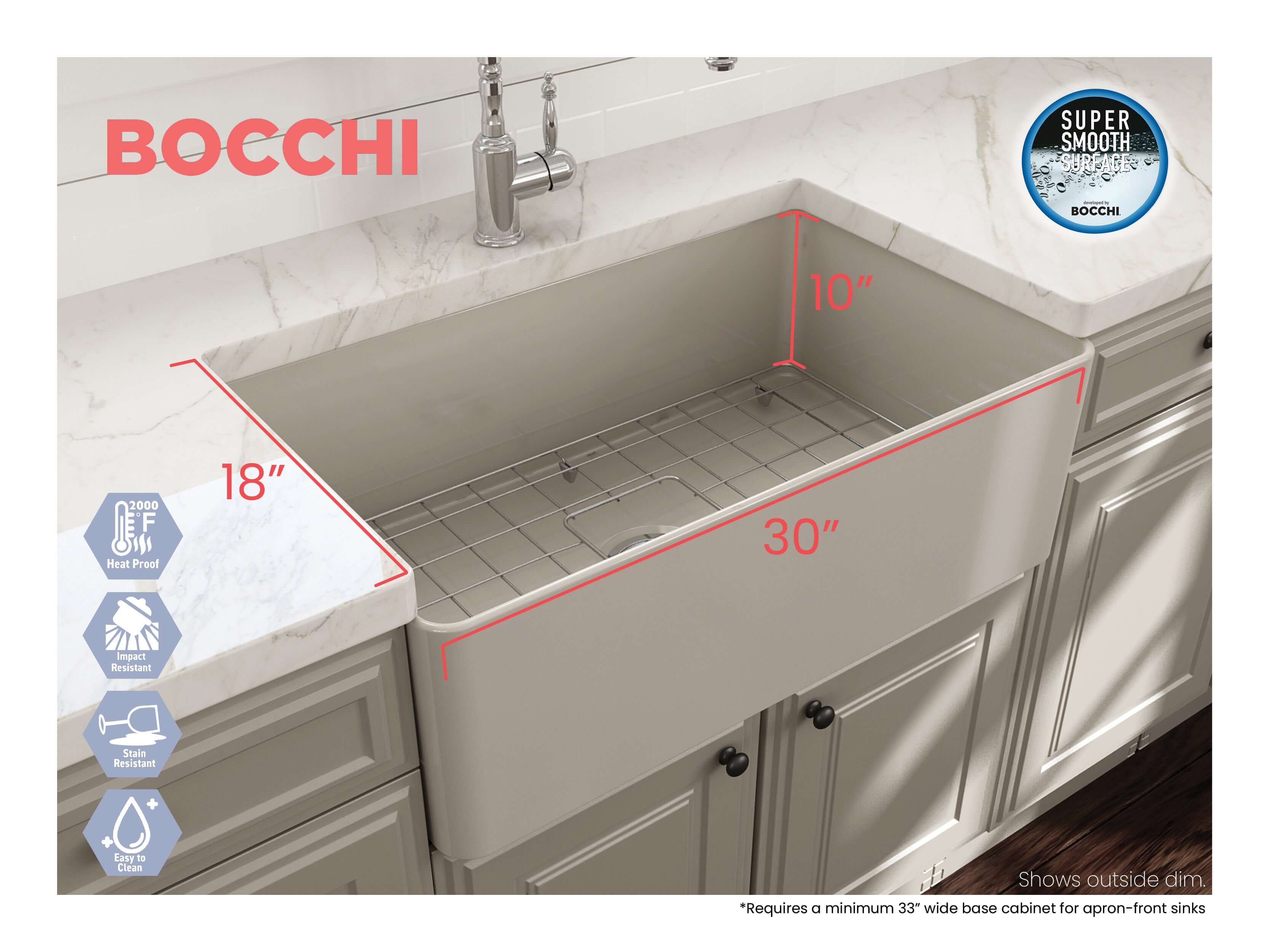 Alternate Image for BOCCHI Aderci Ultra-Slim 30" Fireclay Farmhouse Sink, Biscuit, 1481-014-0120