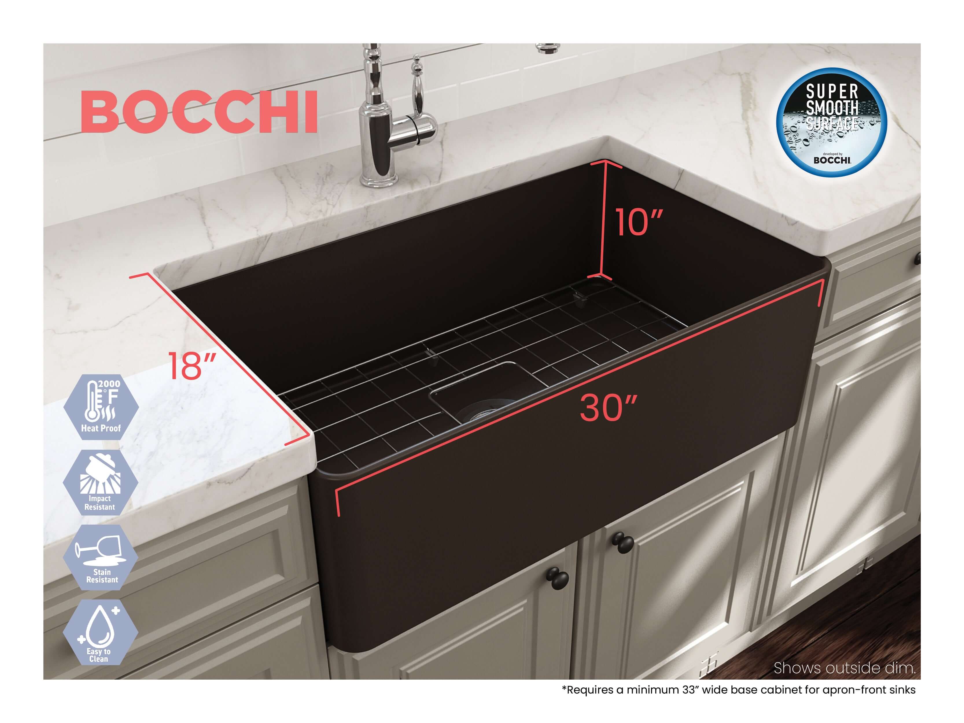 Alternate Image for BOCCHI Aderci Ultra-Slim 30" Fireclay Farmhouse Sink, Matte Brown, 1481-025-0120