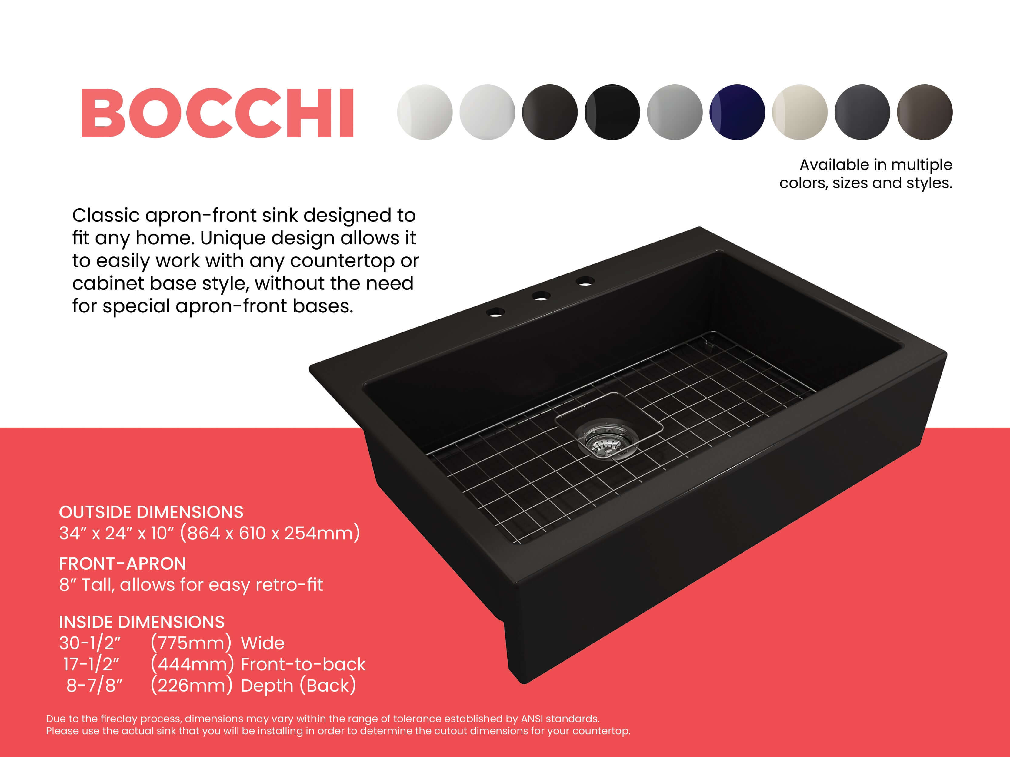 Alternate Image for BOCCHI Nuova 34" Fireclay Retrofit Drop-In Farmhouse Sink with Accessories, Matte Black, 1500-004-0127