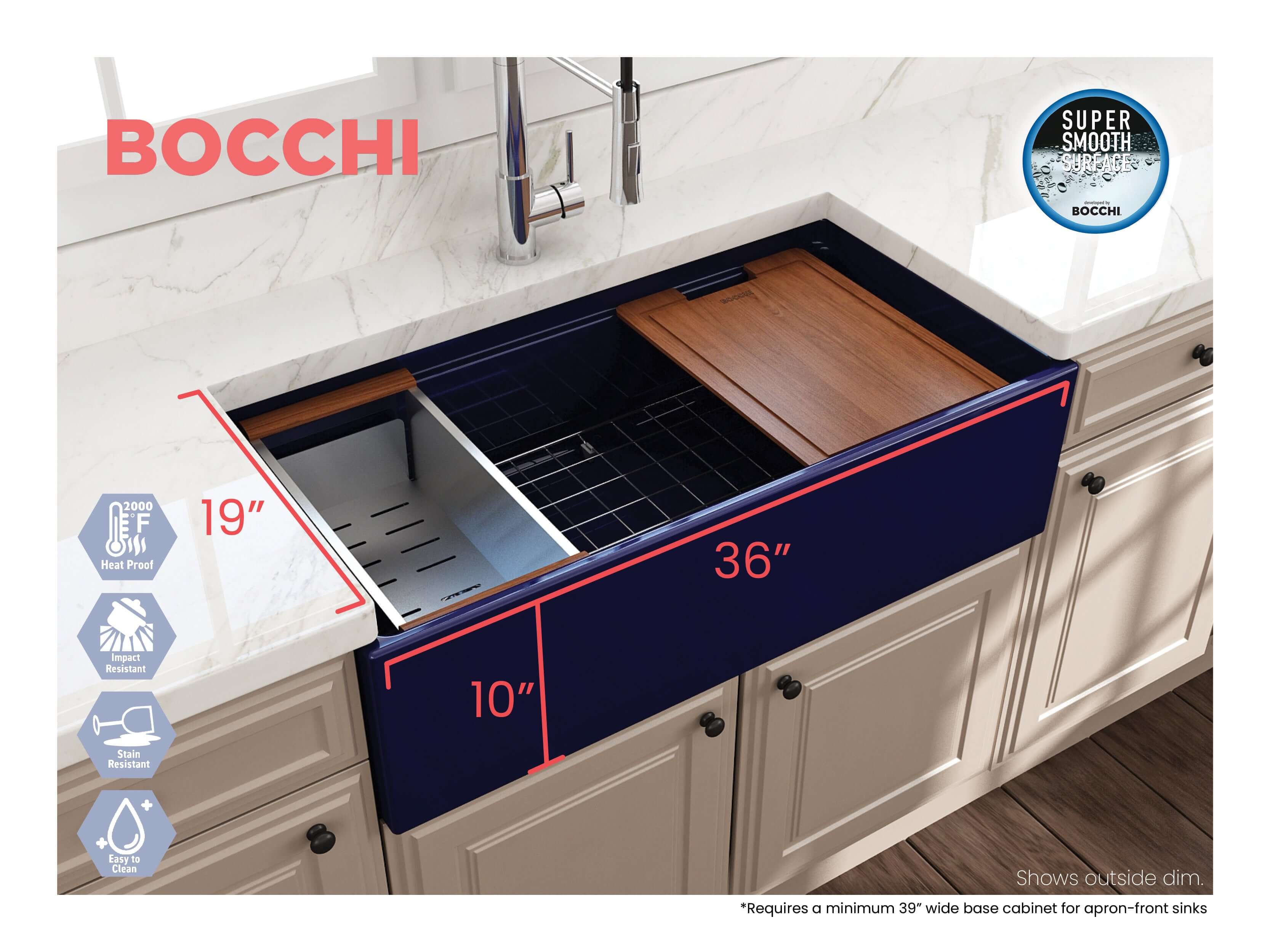Alternate Image for BOCCHI Contempo 36" Fireclay Workstation Farmhouse Sink with Accessories, Sapphire Blue, 1505-010-0120