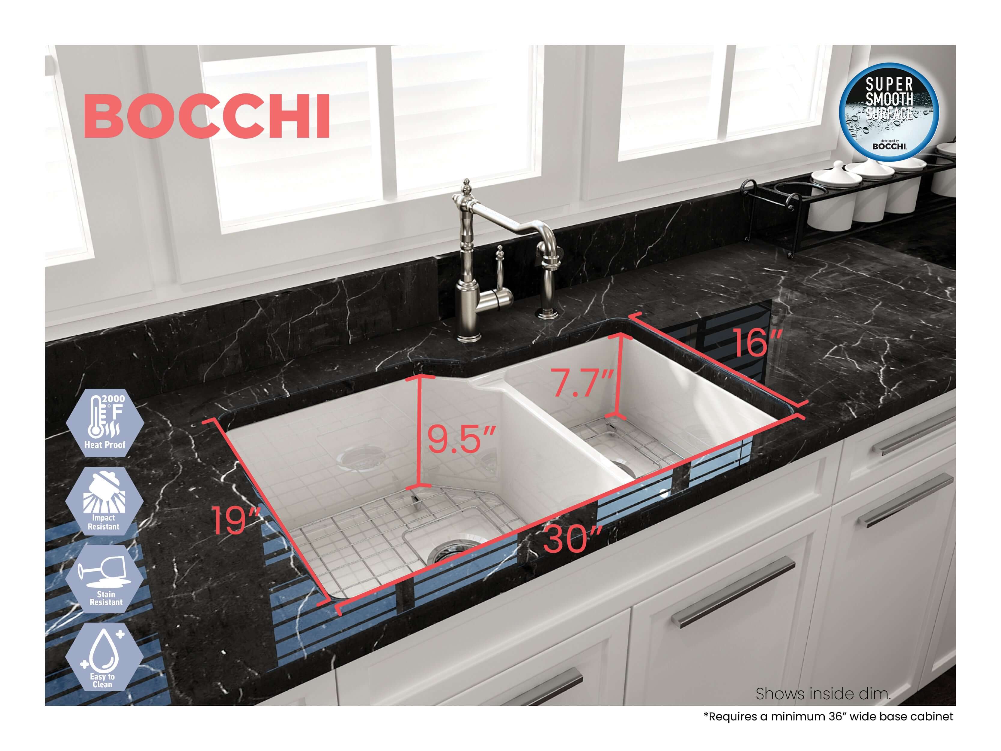 Alternate Image for BOCCHI Sotto 33" Dual Mount Fireclay Kitchen Sink with Accessories, 60/40 Double Bowl, White, 1506-001-0120