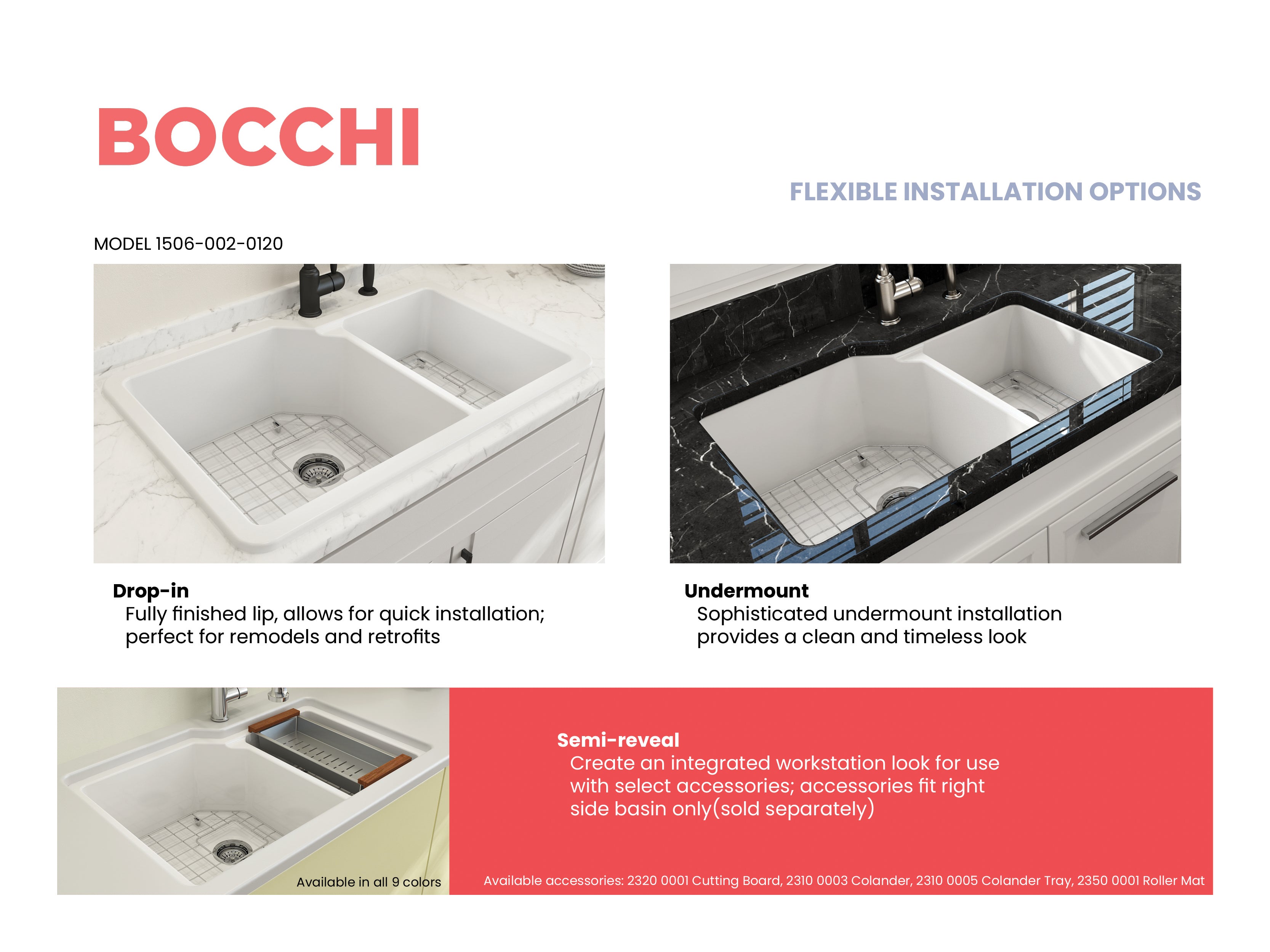 Alternate Image for BOCCHI Sotto 33" Dual Mount Fireclay Kitchen Sink with Accessories, 60/40 Double Bowl, Matte White, 1506-002-0120