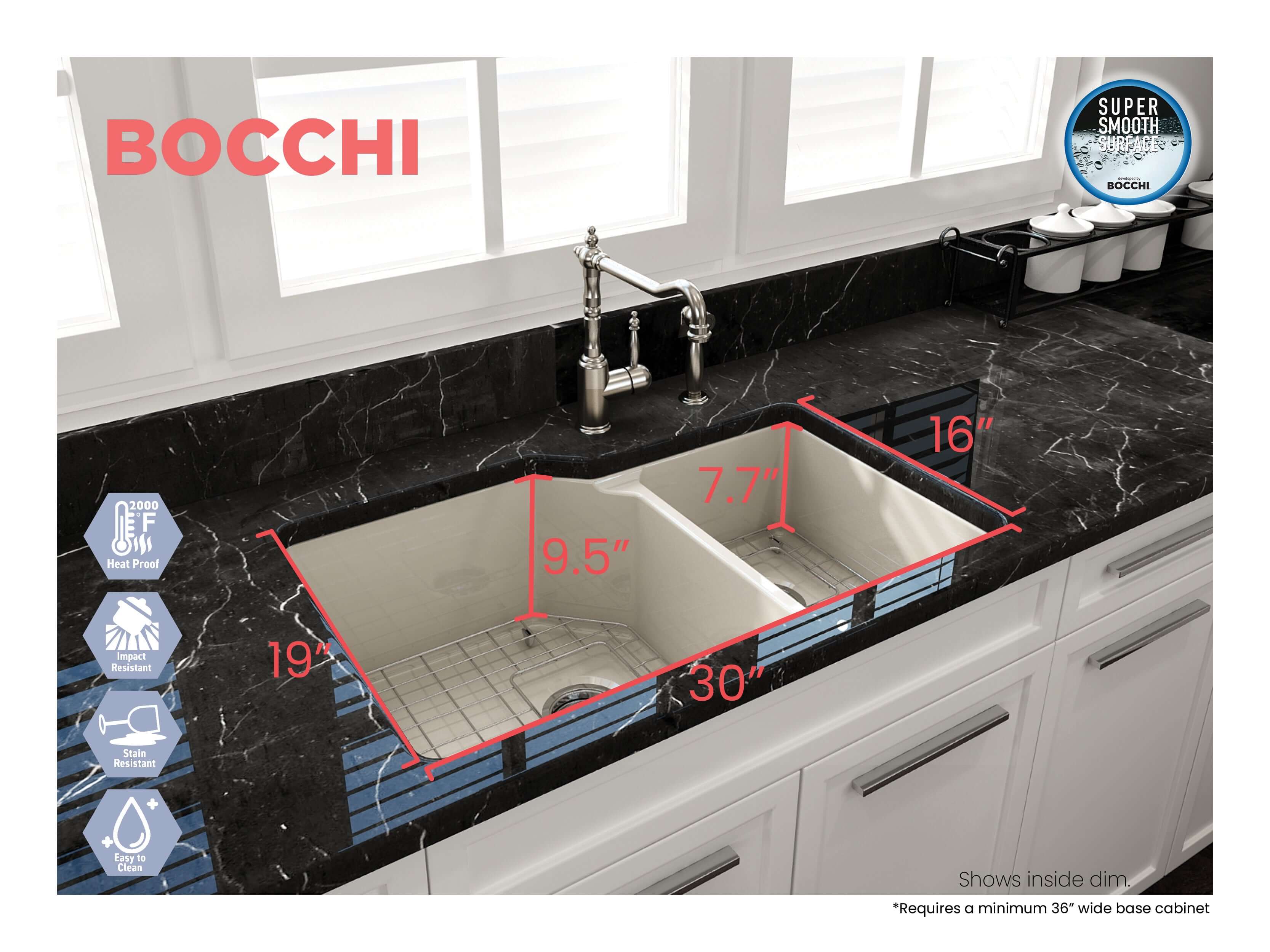 Alternate Image for BOCCHI Sotto 33" Dual Mount Fireclay Kitchen Sink with Accessories, 60/40 Double Bowl, Biscuit, 1506-014-0120