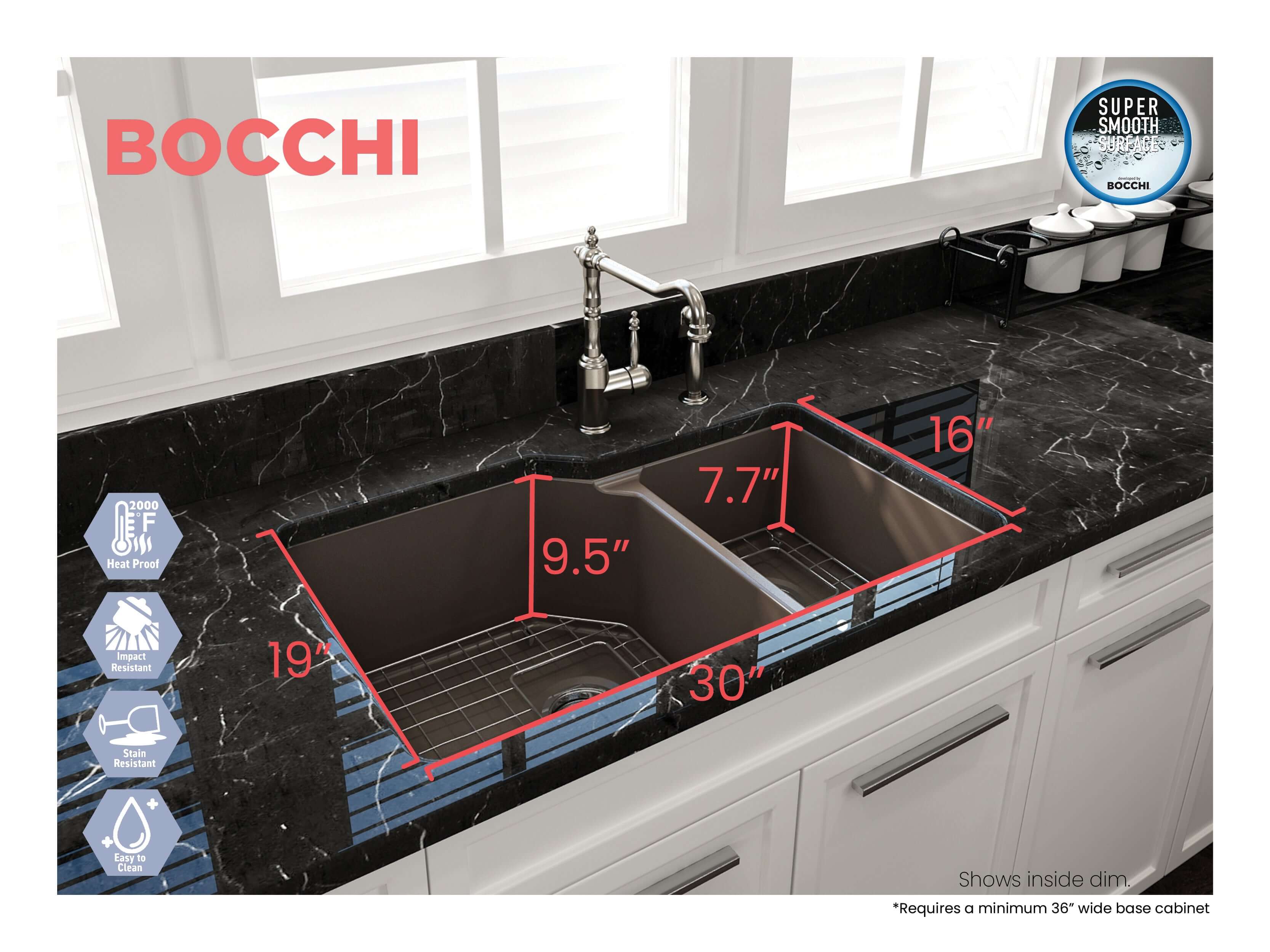 Alternate Image for BOCCHI Sotto 33" Dual Mount Fireclay Kitchen Sink with Accessories, 60/40 Double Bowl, Matte Brown, 1506-025-0120