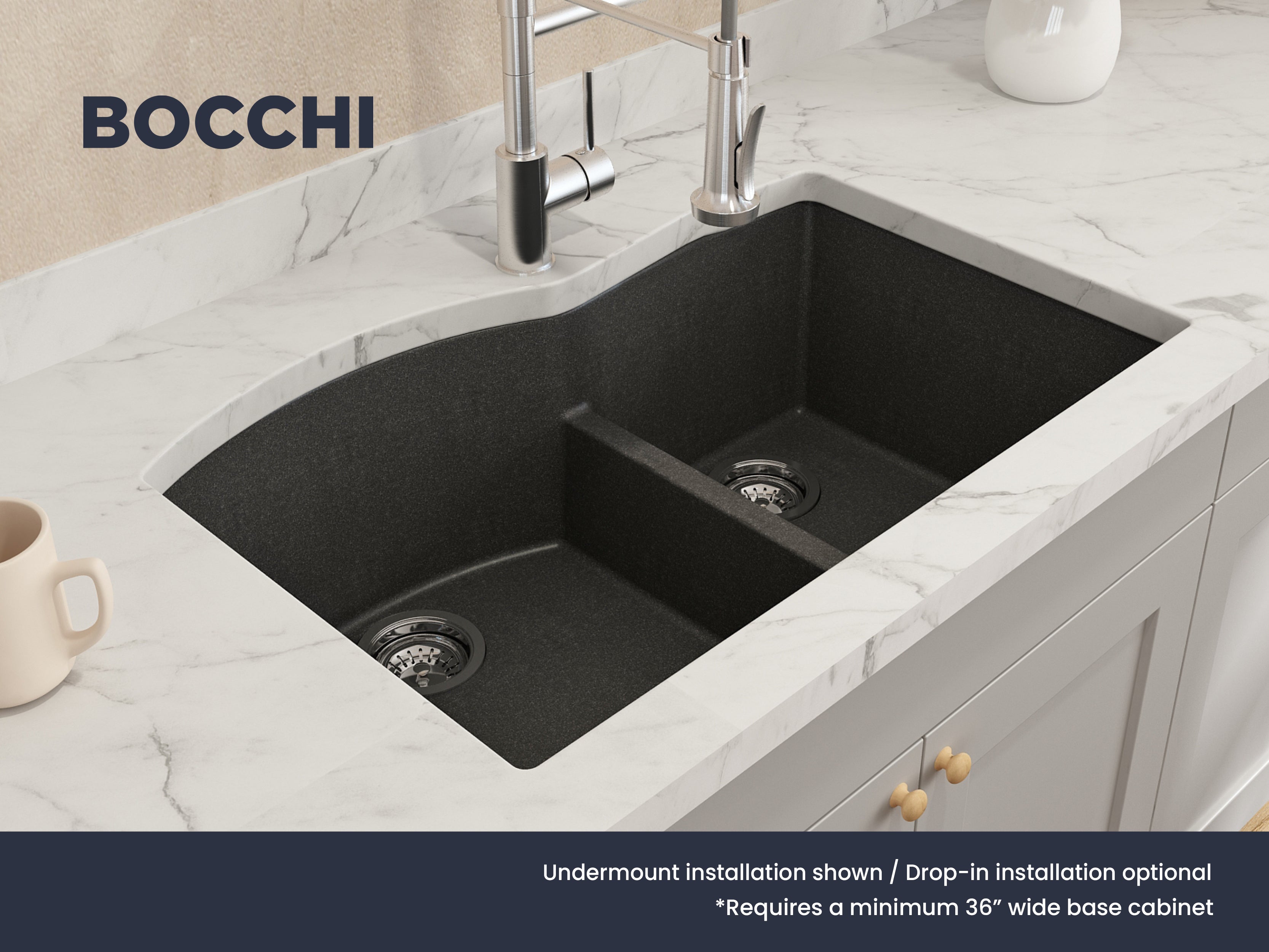 Alternate Image for BOCCHI Campino Duo 33" Dual Mount Composite Granite Kitchen Sink, 60/40 Double Bowl, Metallic Black, 1602-505-0126