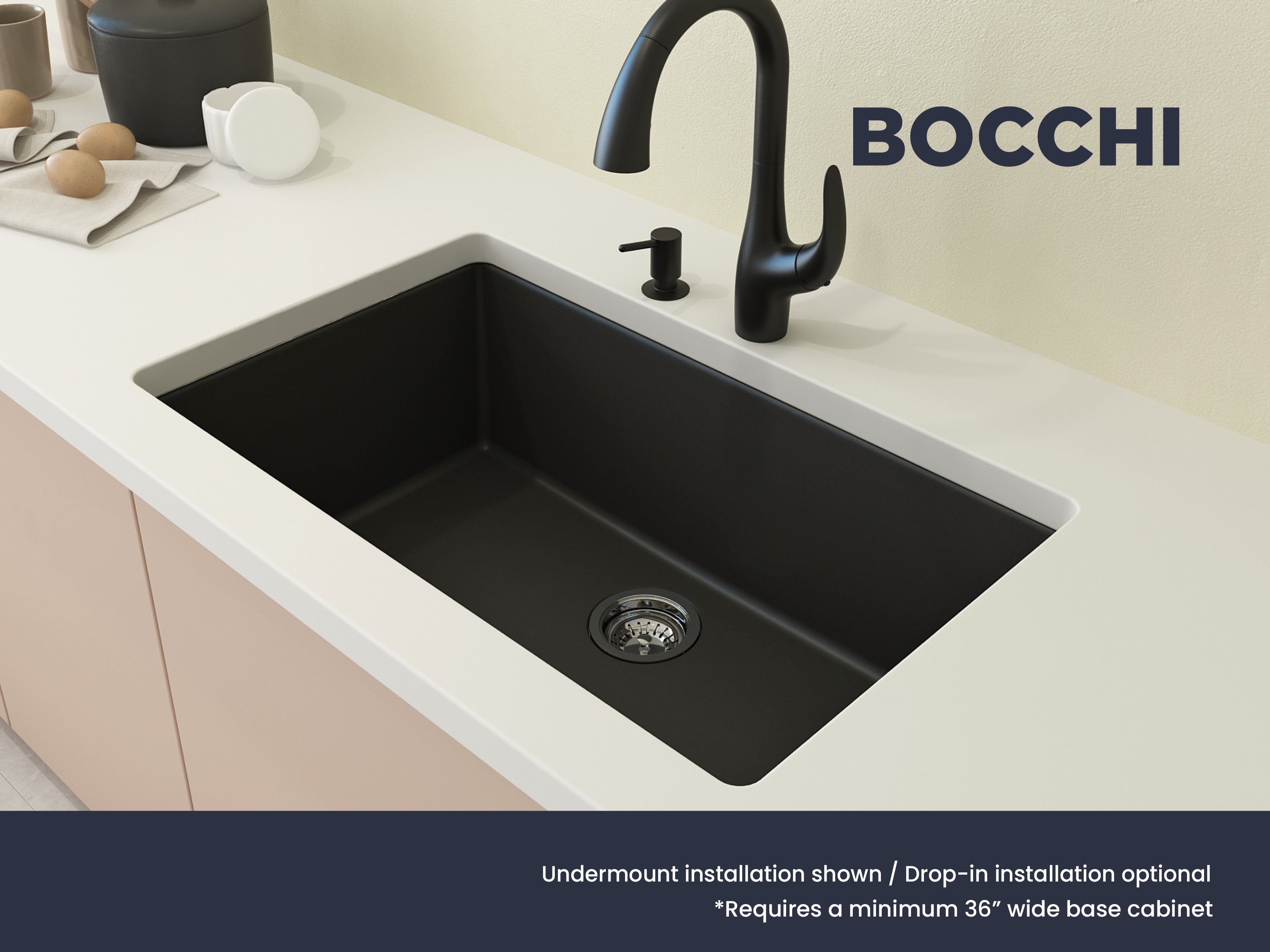 Alternate Image for BOCCHI Campino Uno 33" Dual Mount Composite Granite Kitchen Sink, Matte Black, 1604-504-0126