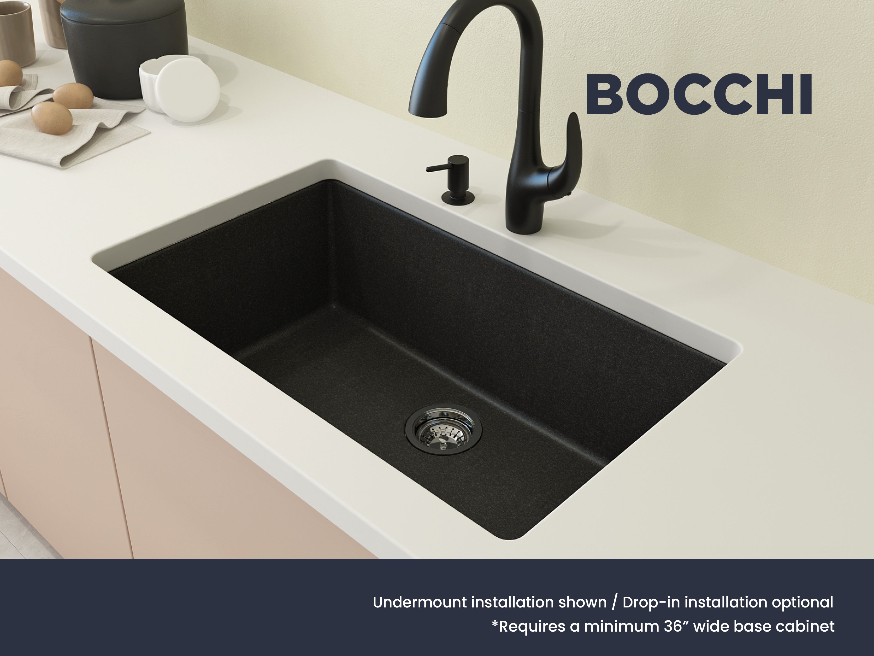 Alternate Image for BOCCHI Campino Uno 33" Dual Mount Composite Granite Kitchen Sink, Metallic Black, 1604-505-0126