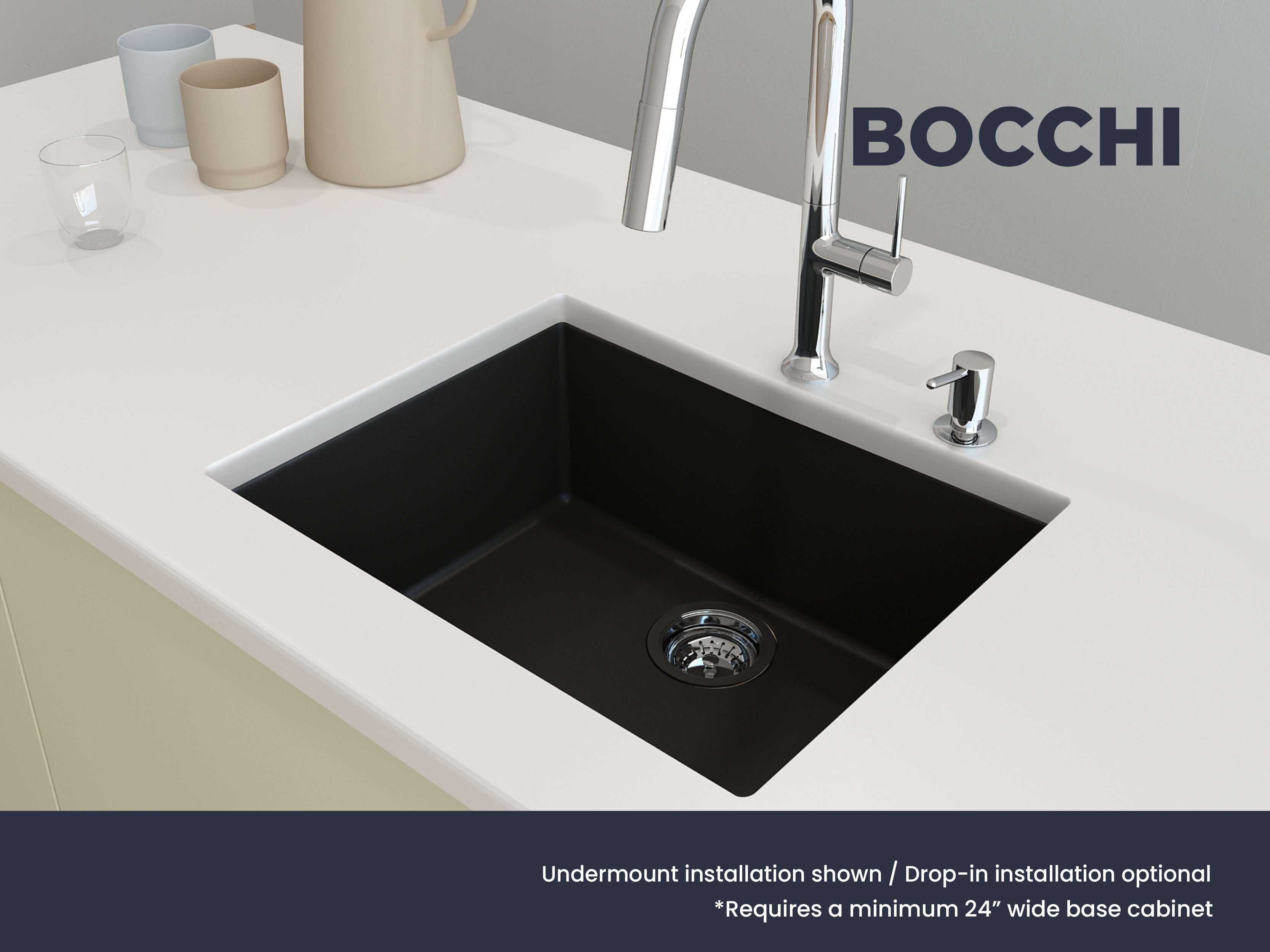 Alternate Image for BOCCHI Campino Uno 24" Dual Mount Composite Granite Kitchen Sink, Matte Black, 1606-504-0126