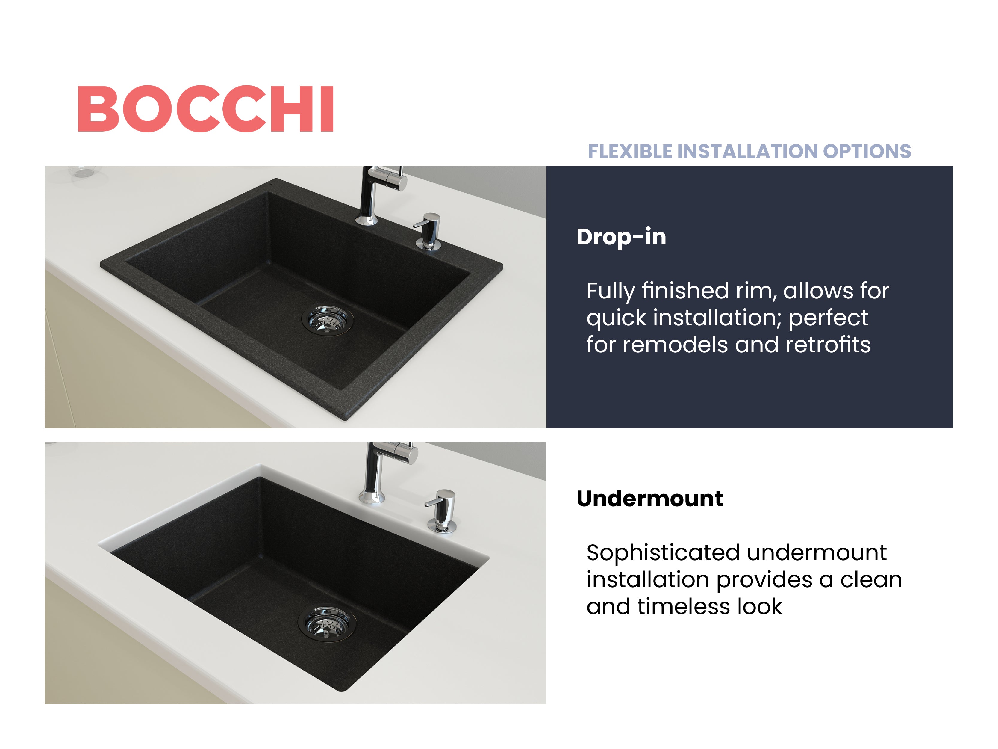 Alternate Image for BOCCHI Campino Uno 24" Dual Mount Composite Granite Kitchen Sink, Metallic Black, 1606-505-0126
