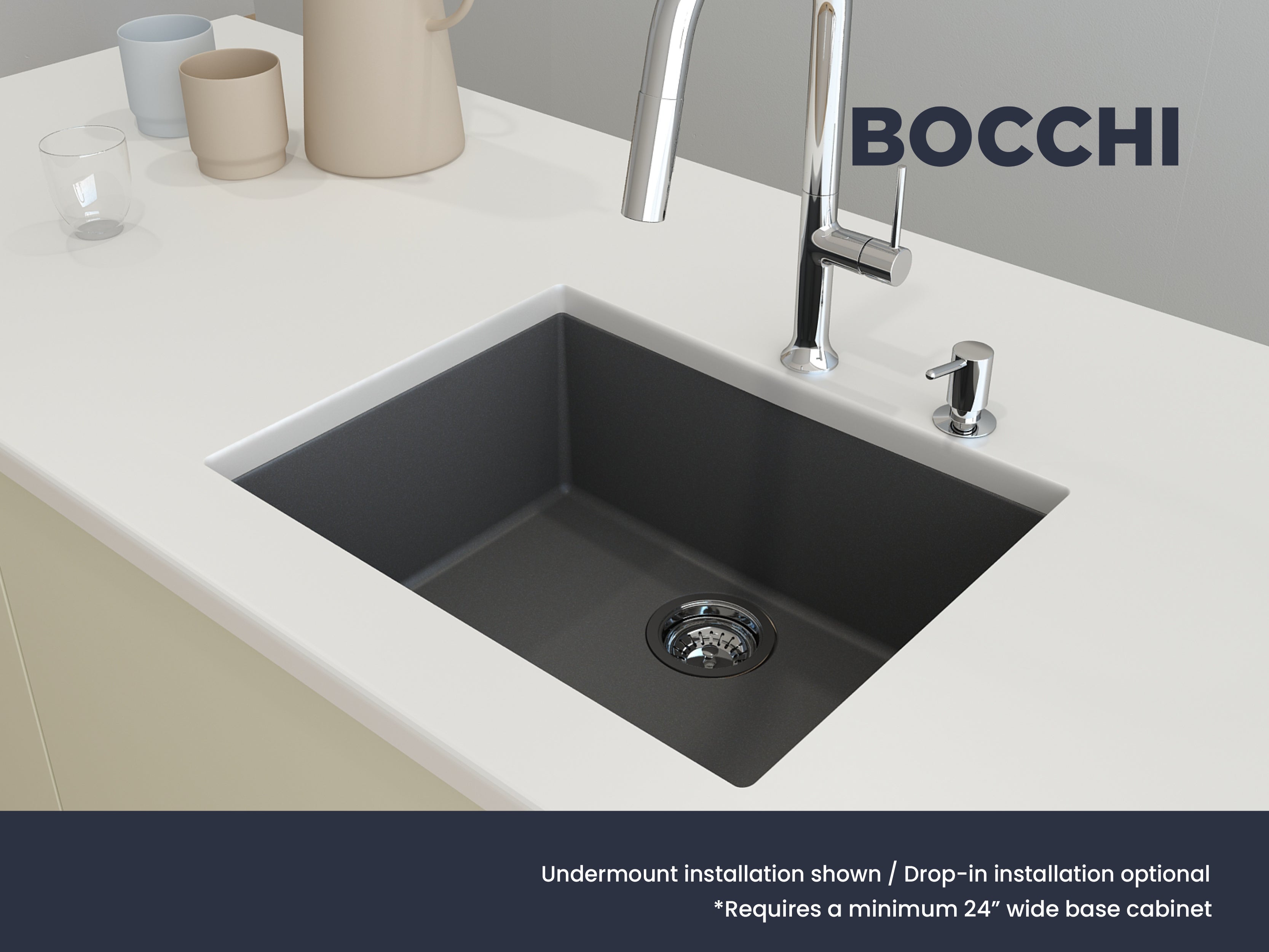 Alternate Image for BOCCHI Campino Uno 24" Dual Mount Composite Granite Kitchen Sink, Concrete Gray, 1606-506-0126