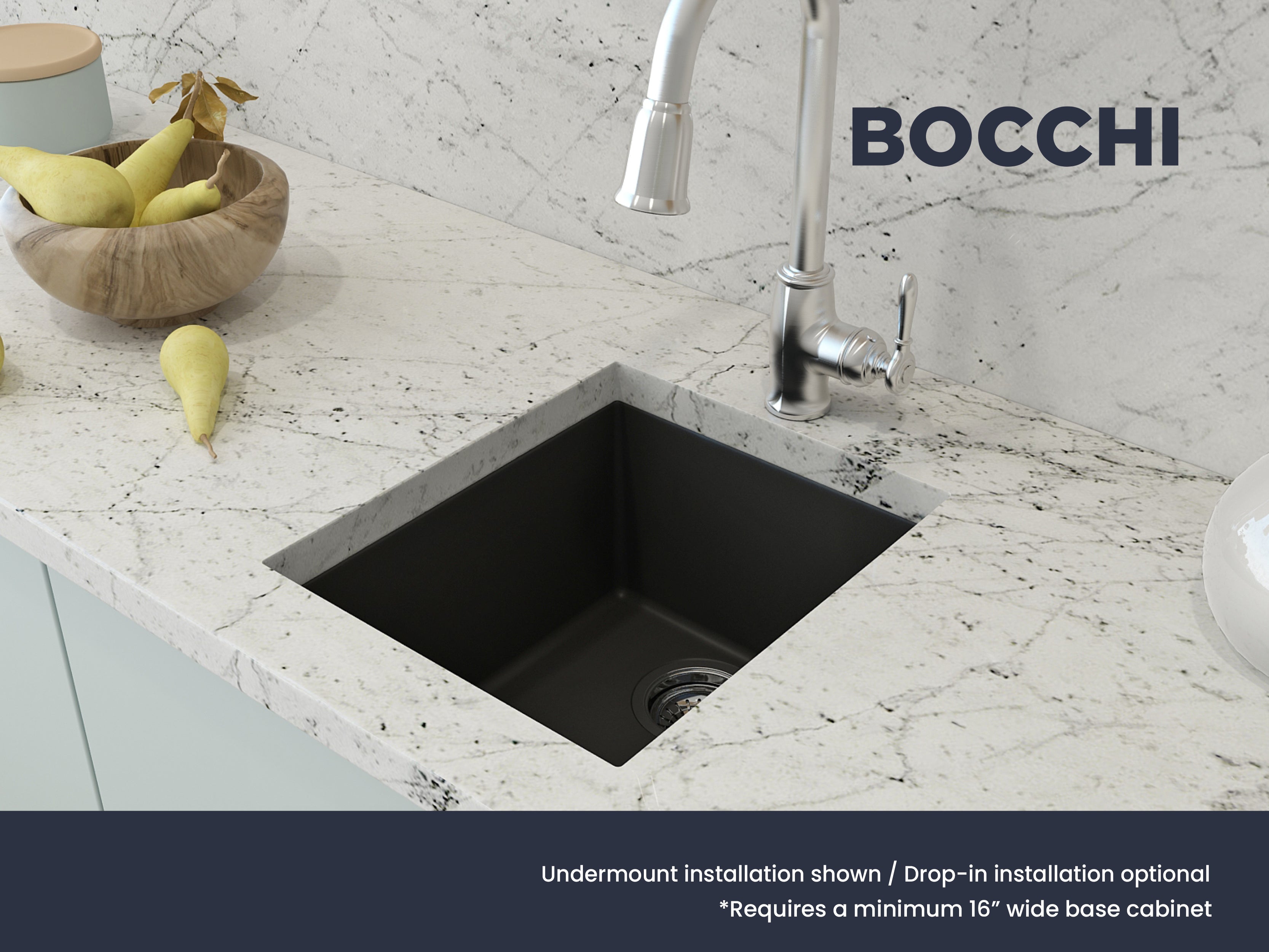 Alternate Image for BOCCHI Campino Uno 16" Rectangle Composite Granite Bar/Prep Sink, Matte Black, 1608-504-0126