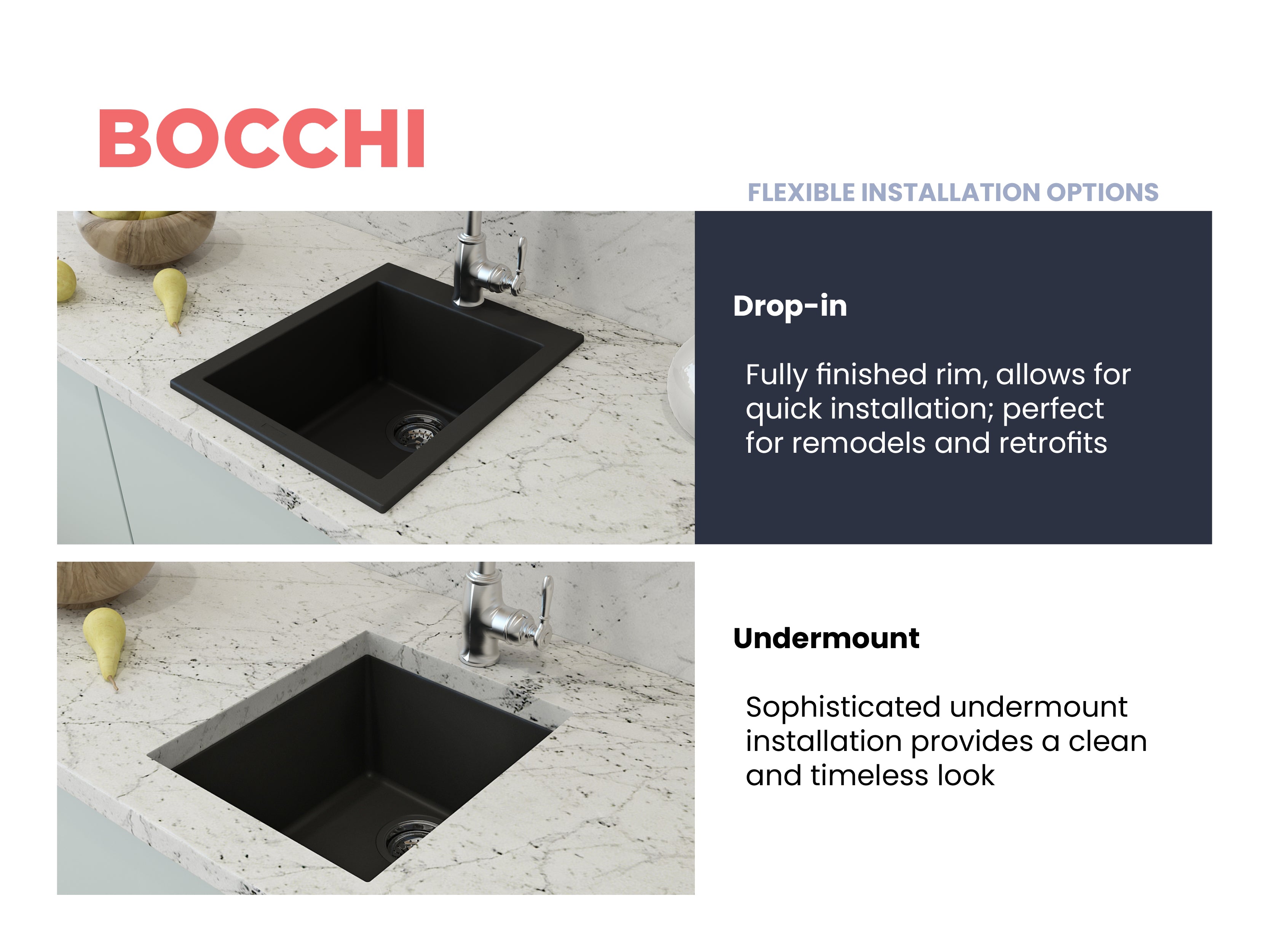 Alternate Image for BOCCHI Campino Uno 16" Rectangle Composite Granite Bar/Prep Sink, Matte Black, 1608-504-0126