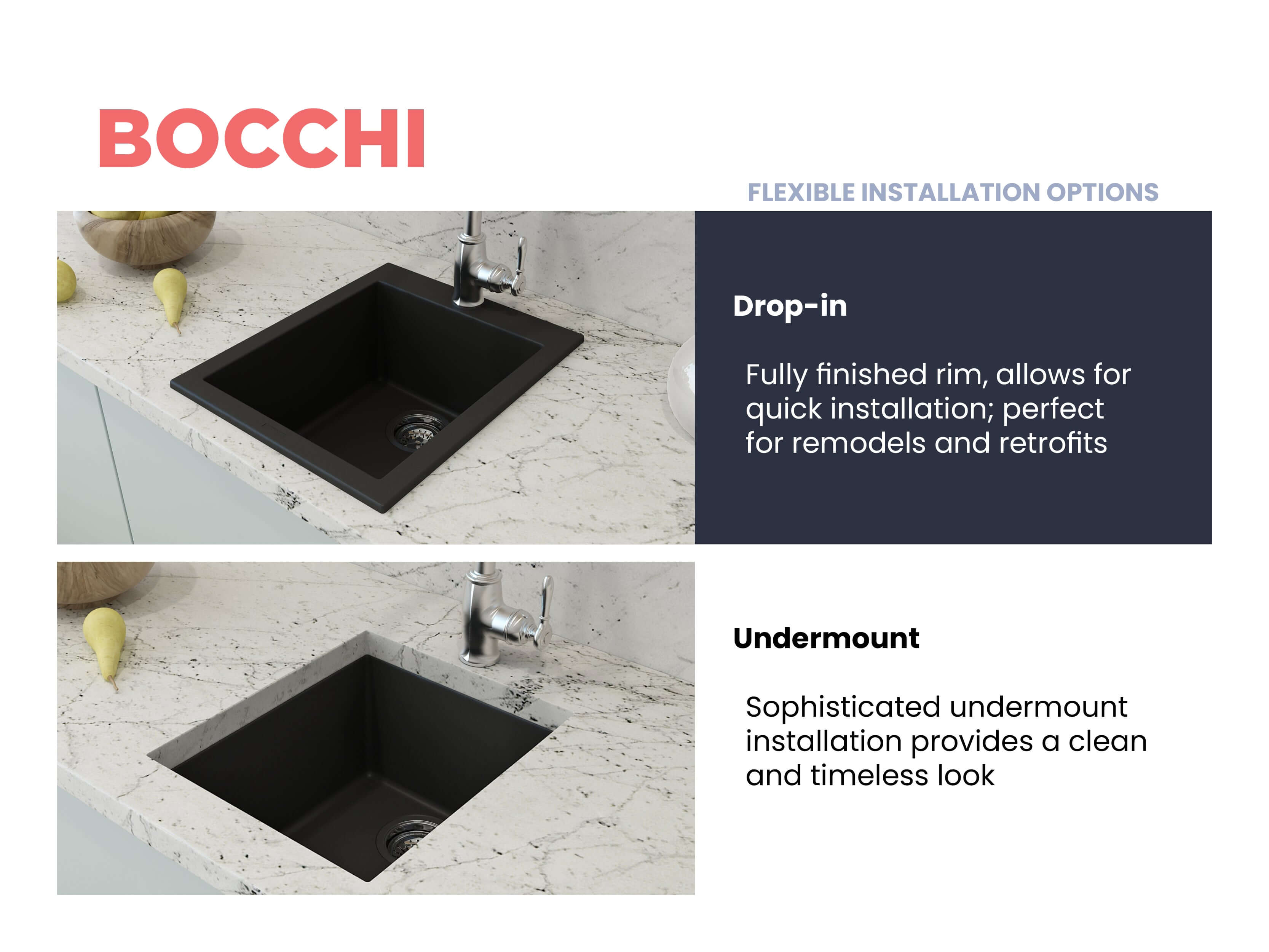 Alternate Image for BOCCHI Campino Uno 16" Rectangle Composite Granite Bar/Prep Sink, Matte Black, 1608-504-0126