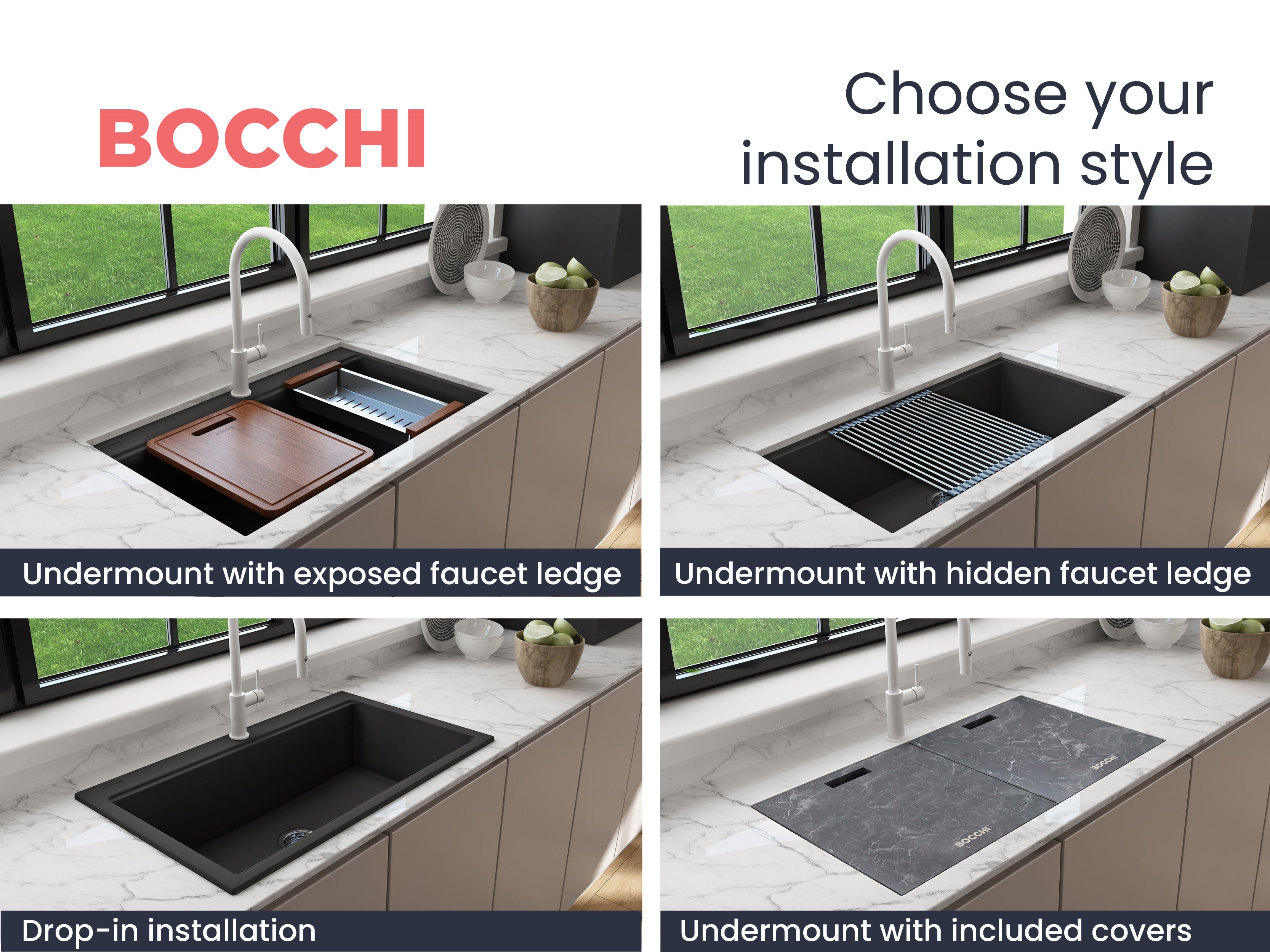 Alternate Image for BOCCHI Baveno Lux 33" Dual Mount Granite Workstation Kitchen Sink Kit with Accessories, Matte Black, 1616-504-0126HP