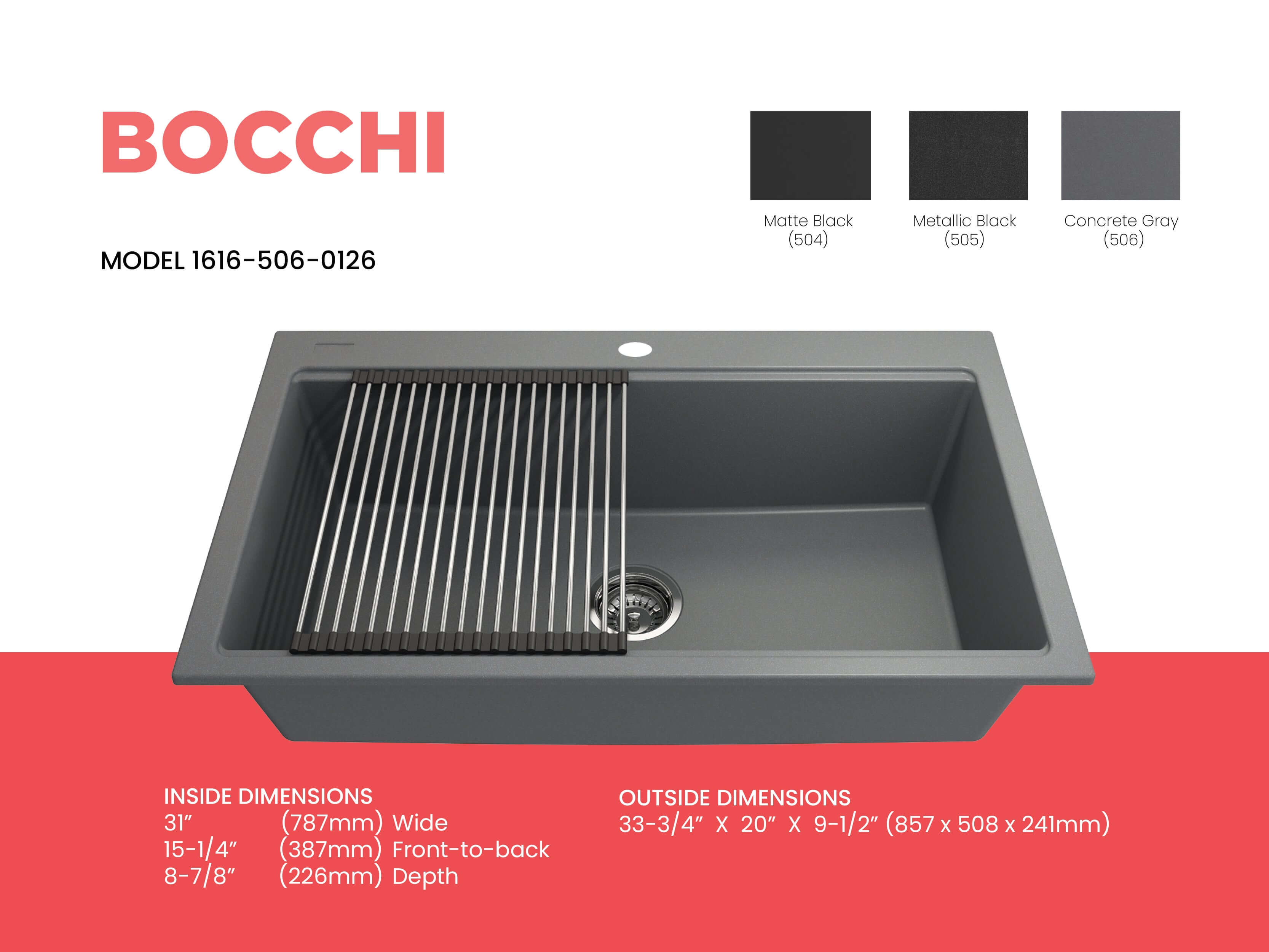Alternate Image for BOCCHI Baveno Lux 33" Dual Mount Granite Workstation Kitchen Sink Kit with Accessories, Concrete Gray, 1616-506-0126