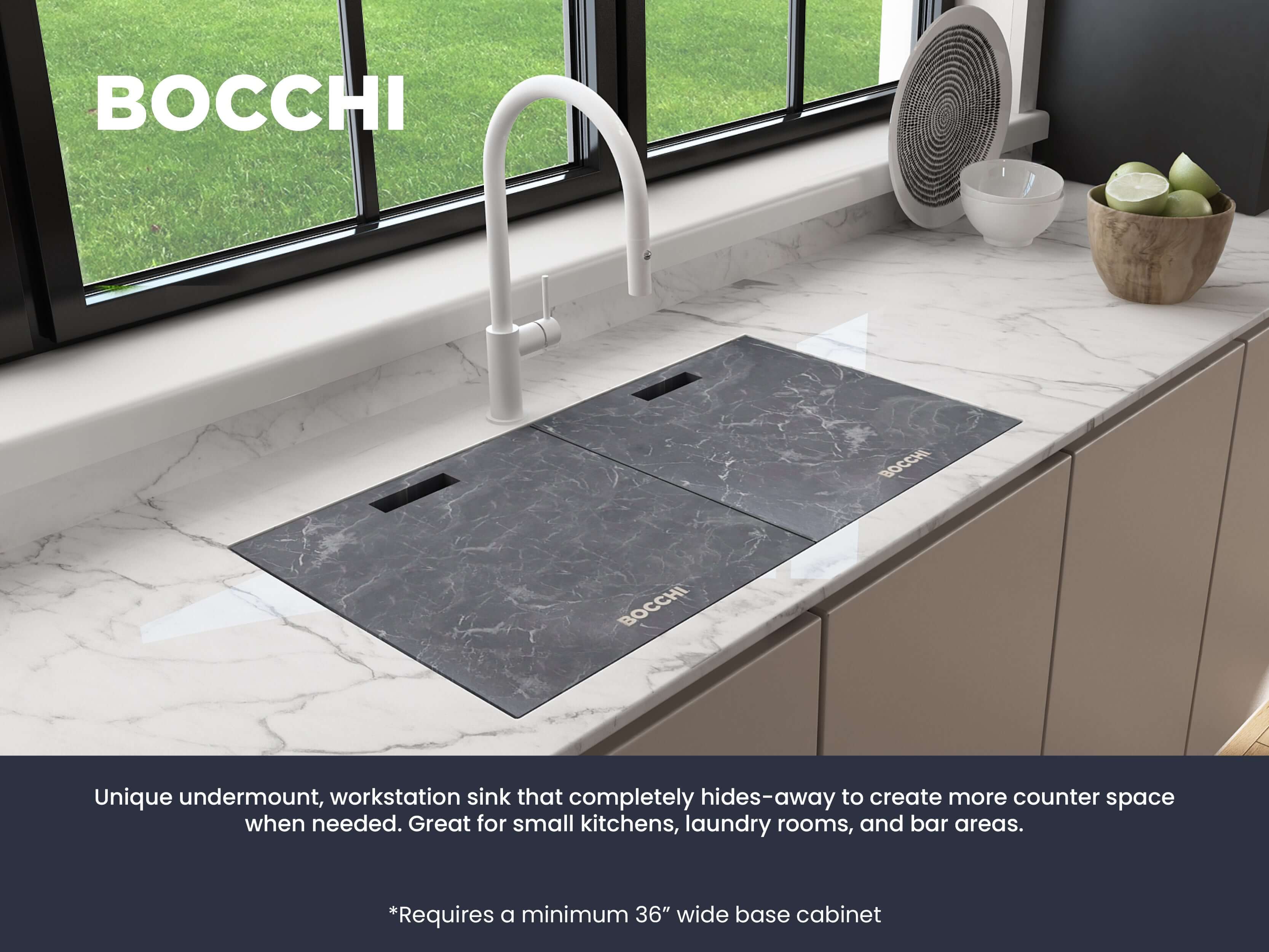 Alternate Image for BOCCHI Baveno Lux 33" Dual Mount Granite Workstation Kitchen Sink Kit with Accessories, Concrete Gray, 1616-506-0126HP