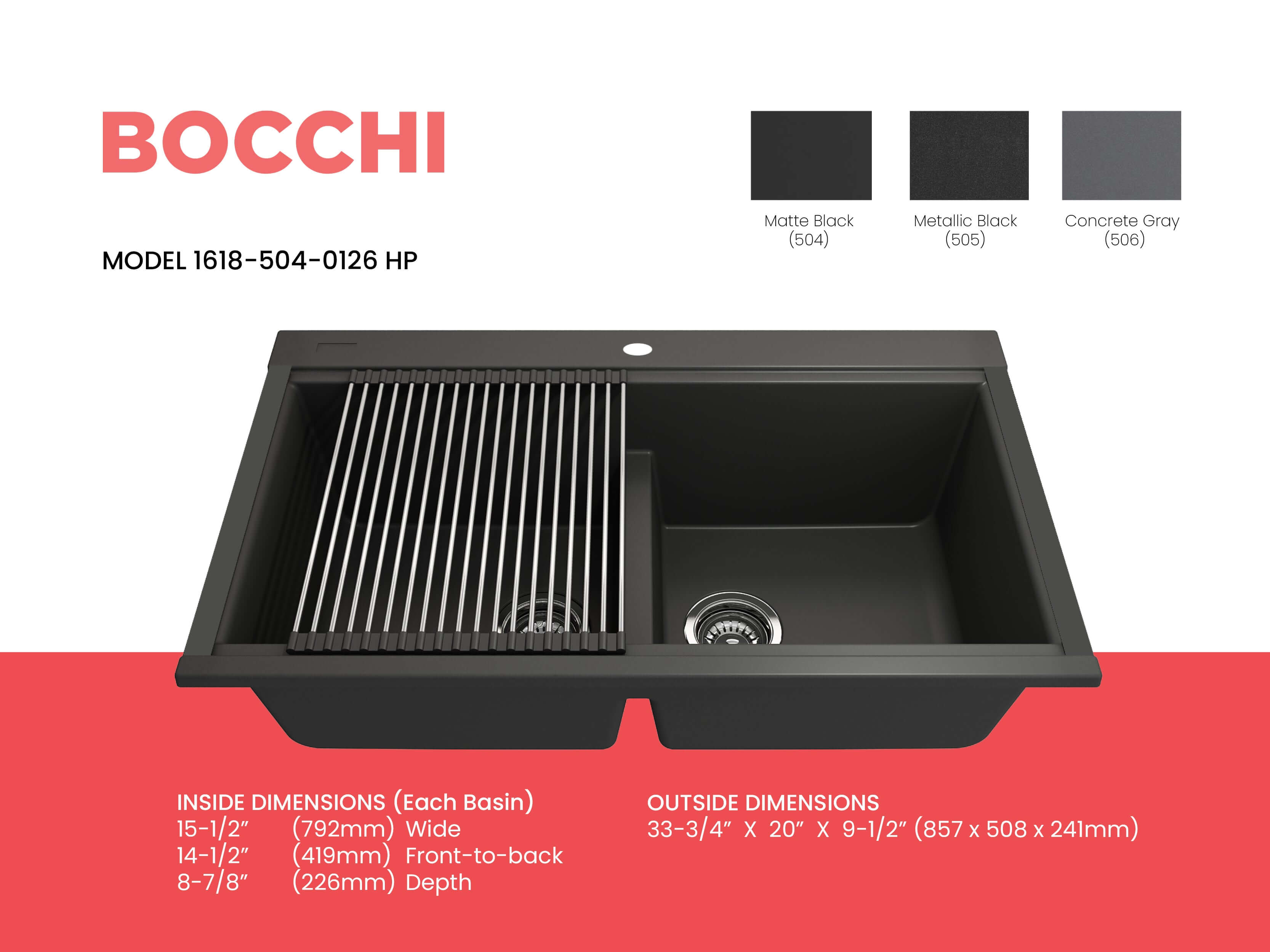 Alternate Image for BOCCHI Baveno Lux 34" Undermount Granite Workstation Kitchen Sink Kit with Accessories, 50/50 Double Bowl, Matte Black, 1618-504-0126HP