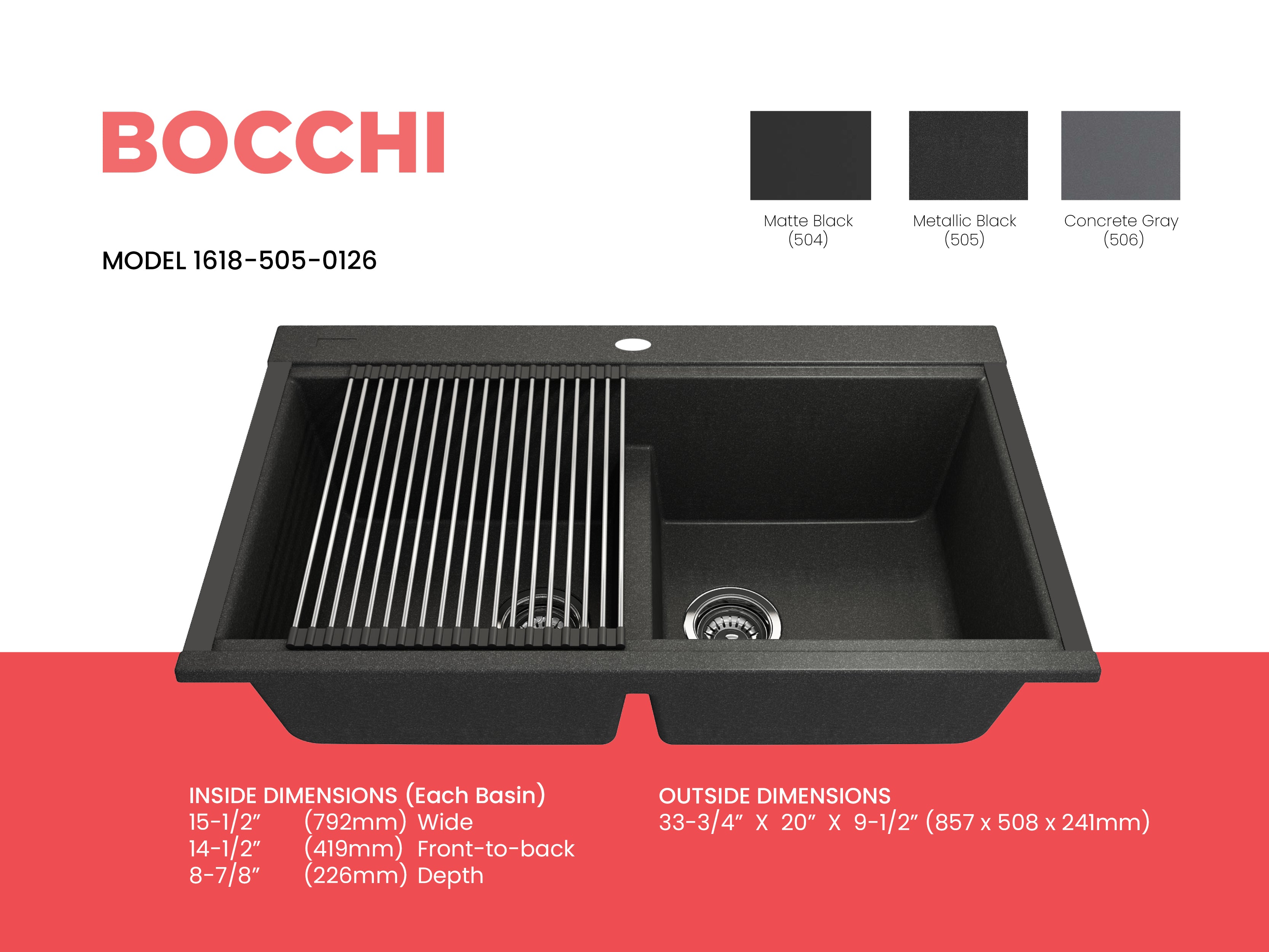 Alternate Image for BOCCHI Baveno Lux 34" Undermount Granite Workstation Kitchen Sink Kit with Accessories, 50/50 Double Bowl, Metallic Black, 1618-505-0126
