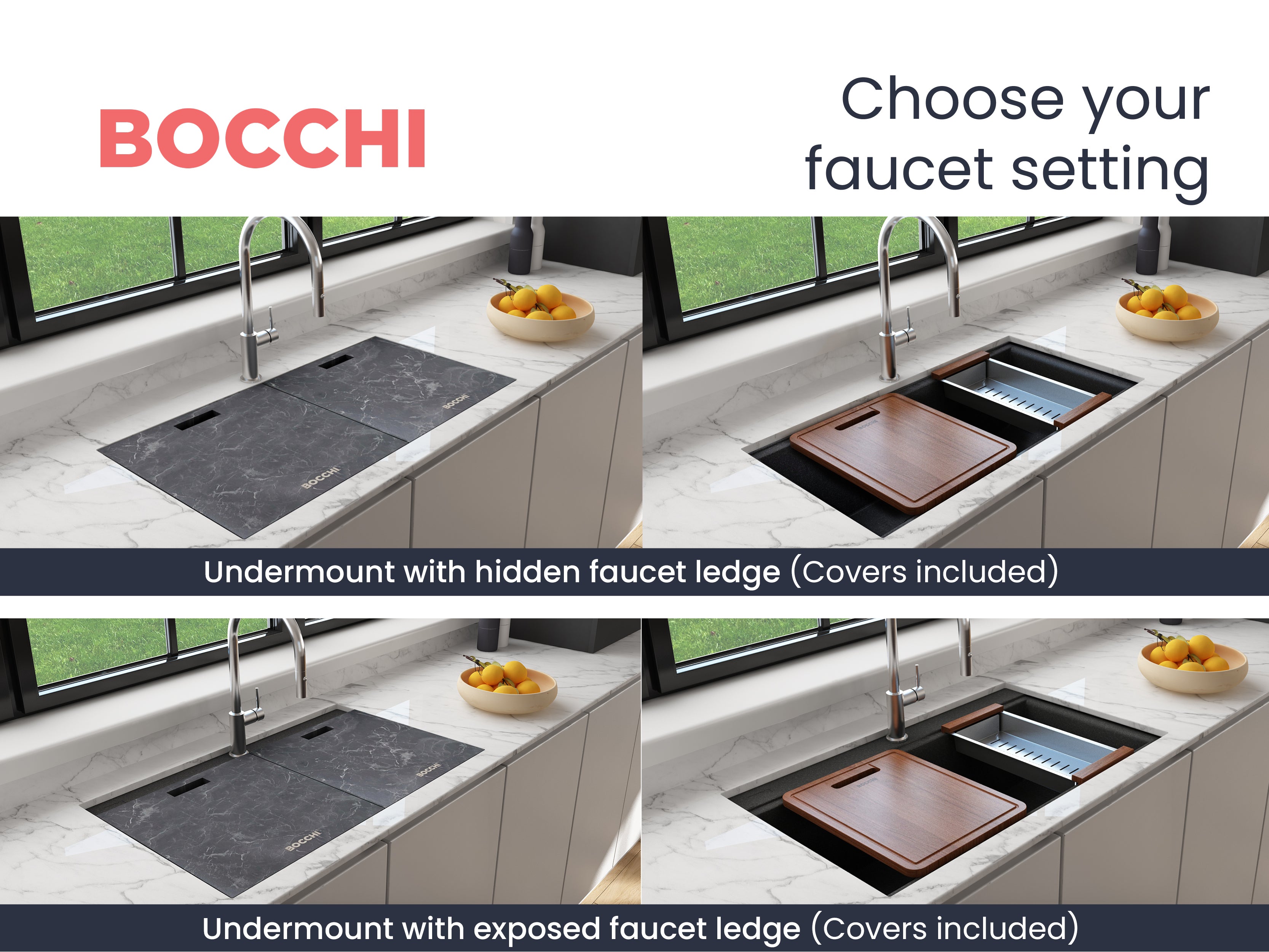 Alternate Image for BOCCHI Baveno Lux 34" Undermount Granite Workstation Kitchen Sink Kit with Accessories, 50/50 Double Bowl, Metallic Black, 1618-505-0126HP