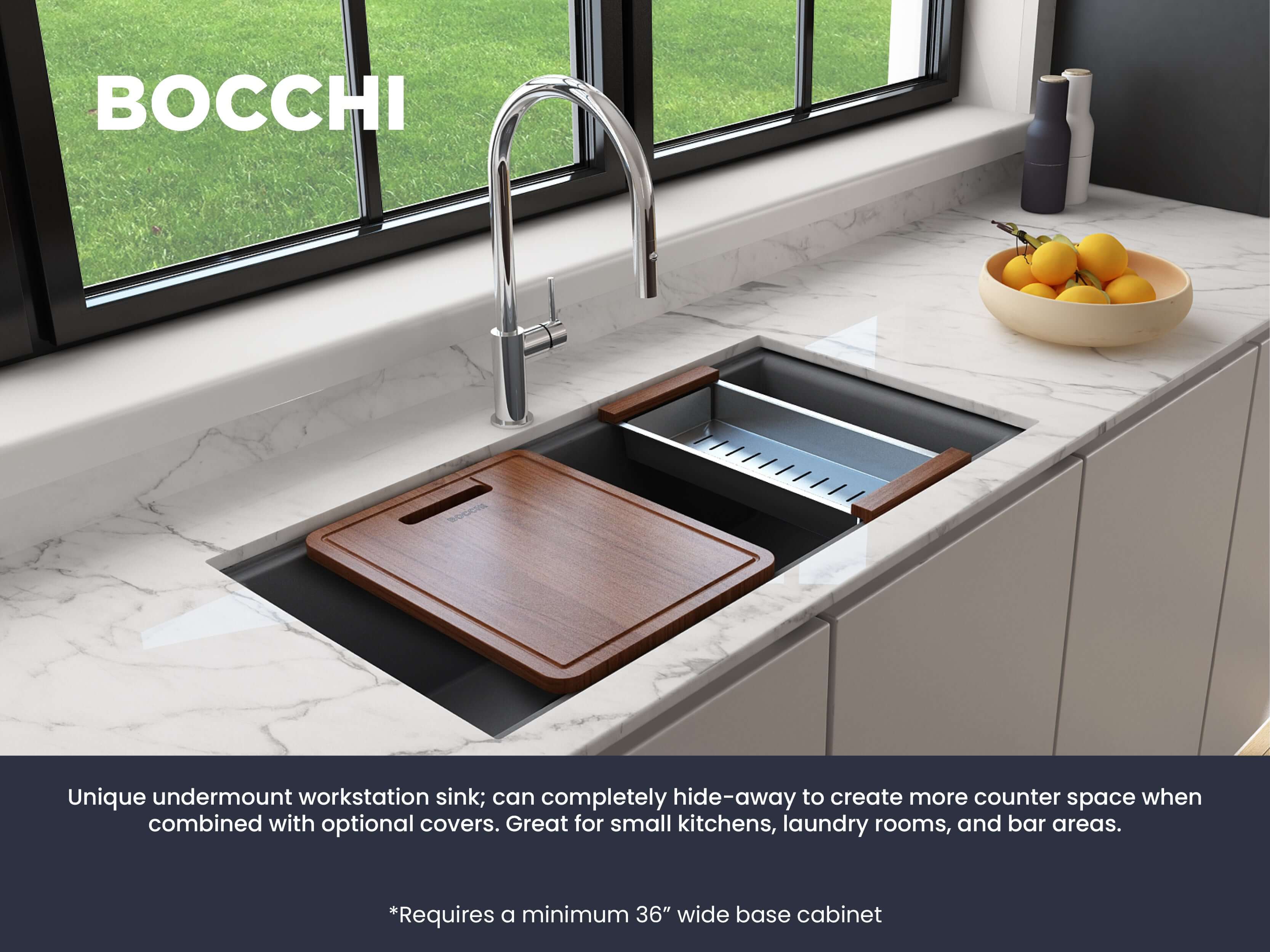 Alternate Image for BOCCHI Baveno Lux 34" Undermount Granite Workstation Kitchen Sink Kit with Accessories, 50/50 Double Bowl, Concrete Gray, 1618-506-0126