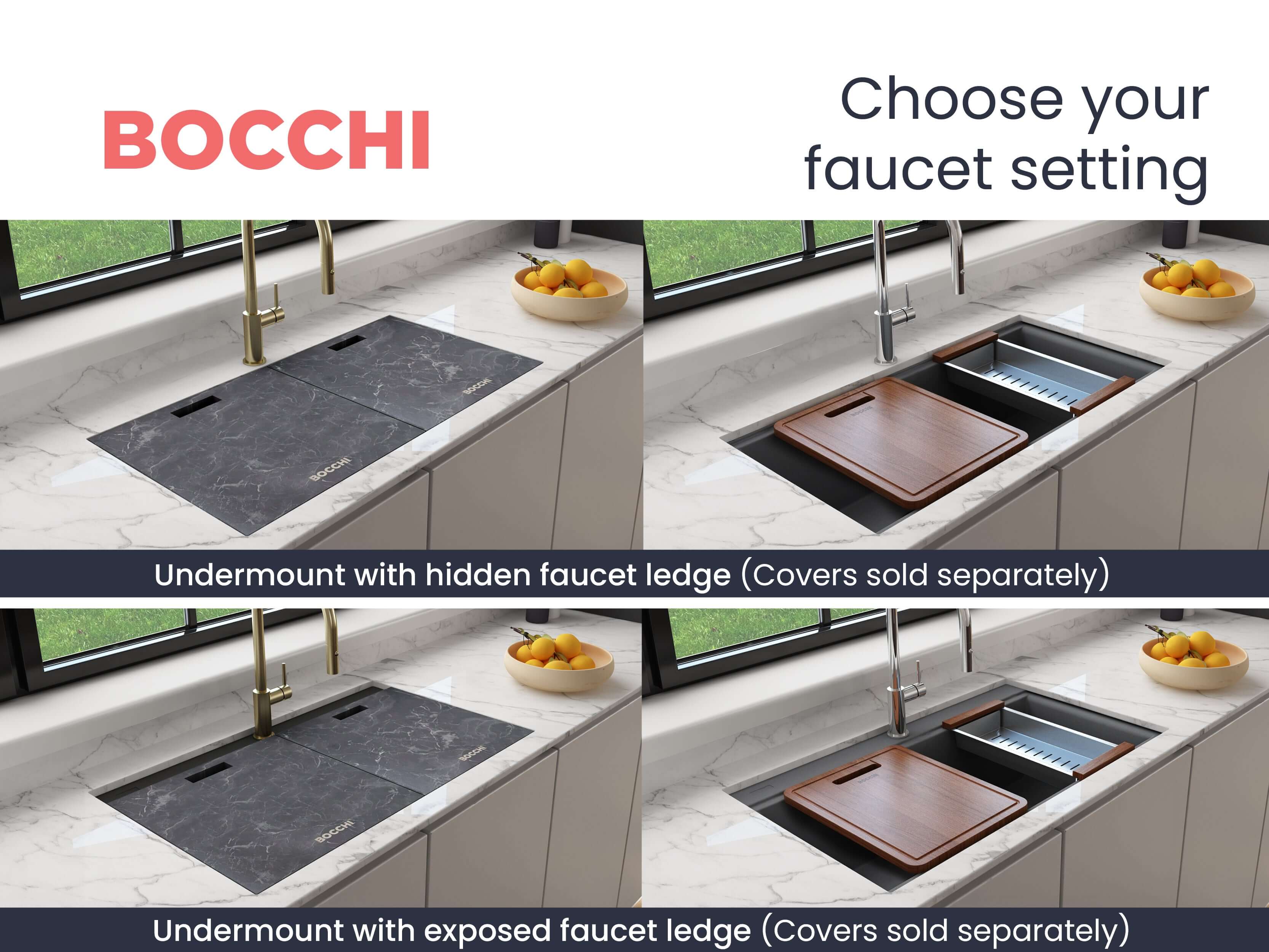 Alternate Image for BOCCHI Baveno Lux 34" Undermount Granite Workstation Kitchen Sink Kit with Accessories, 50/50 Double Bowl, Concrete Gray, 1618-506-0126