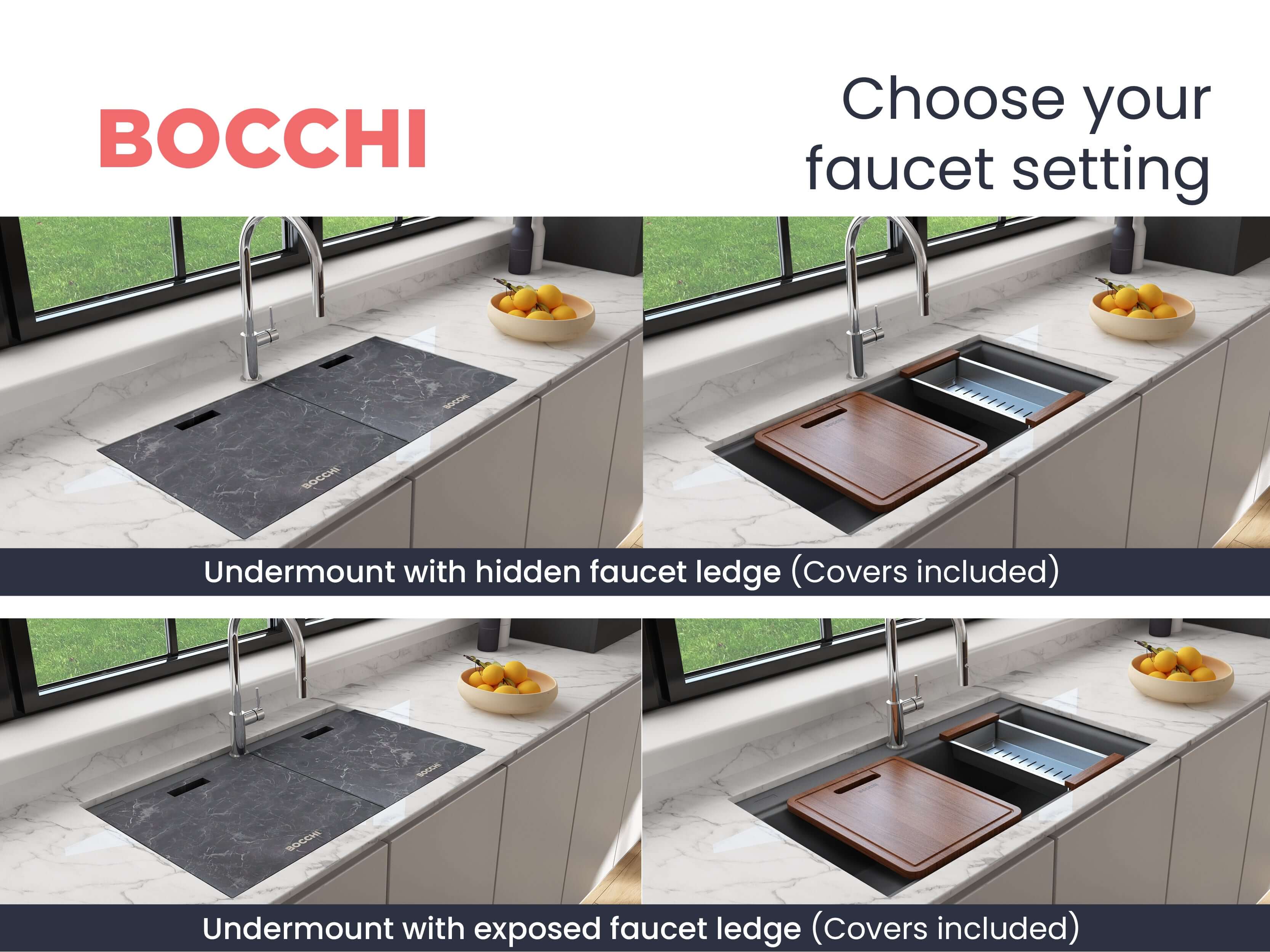 Alternate Image for BOCCHI Baveno Lux 34" Undermount Granite Workstation Kitchen Sink Kit with Accessories, 50/50 Double Bowl, Concrete Gray, 1618-506-0126HP