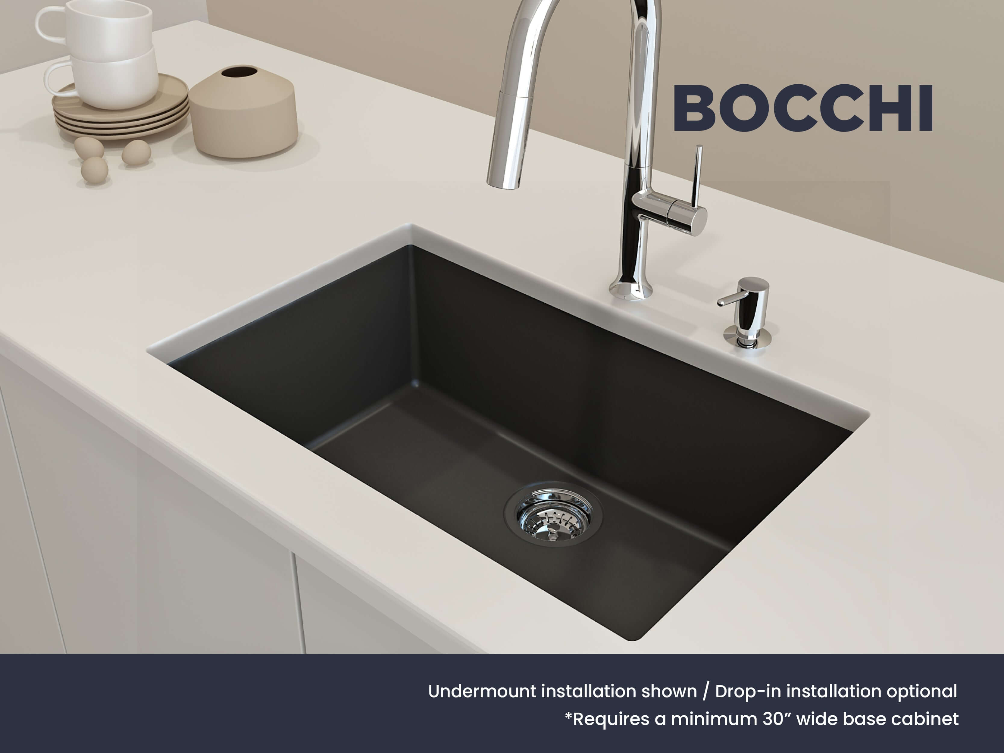 Alternate Image for BOCCHI Campino Uno 27" Dual Mount Granite Kitchen Sink Kit, Matte Black, 1634-504-0126