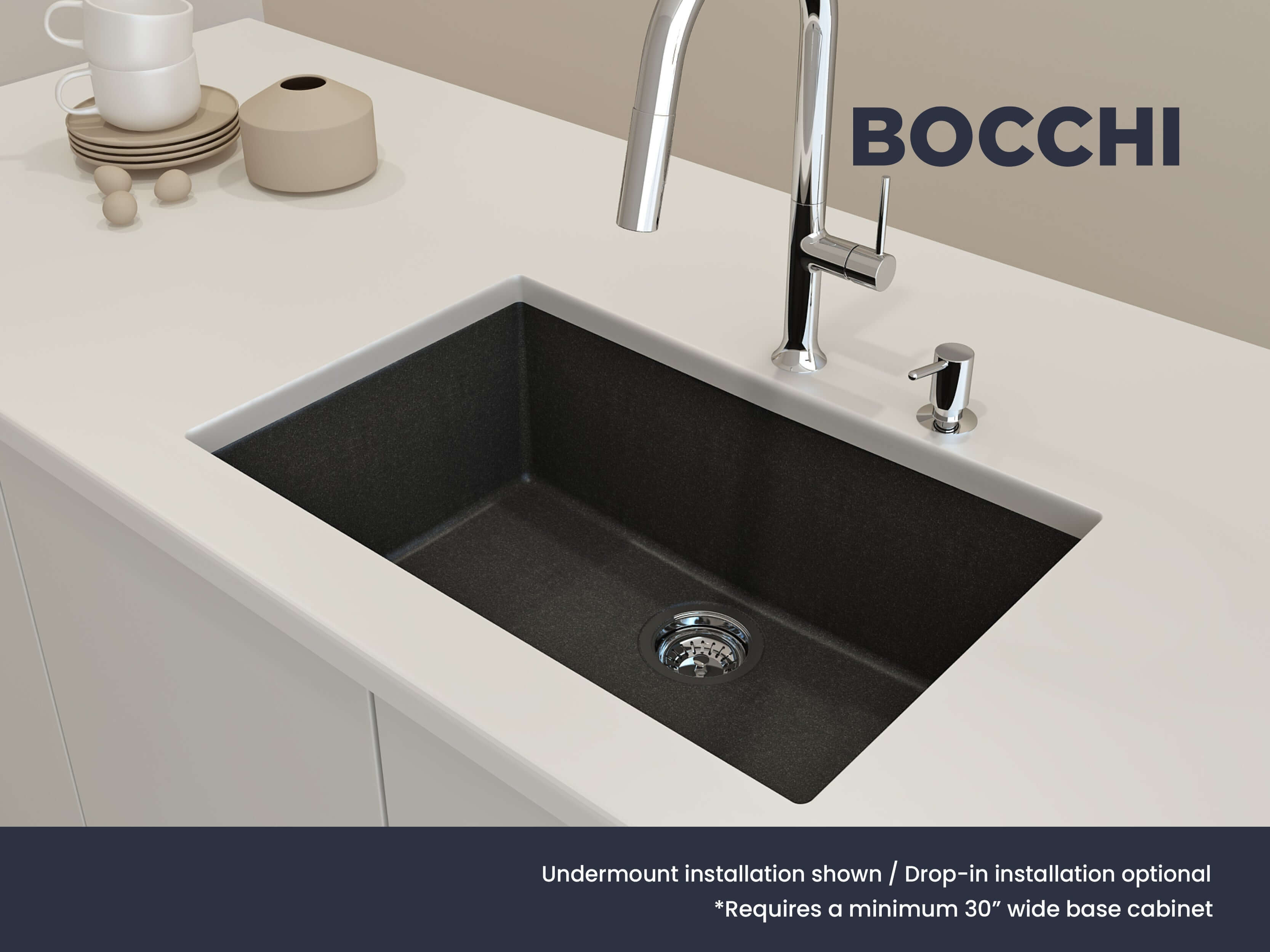 Alternate Image for BOCCHI Campino Uno 27" Dual Mount Granite Kitchen Sink Kit, Metallic Black, 1634-505-0126