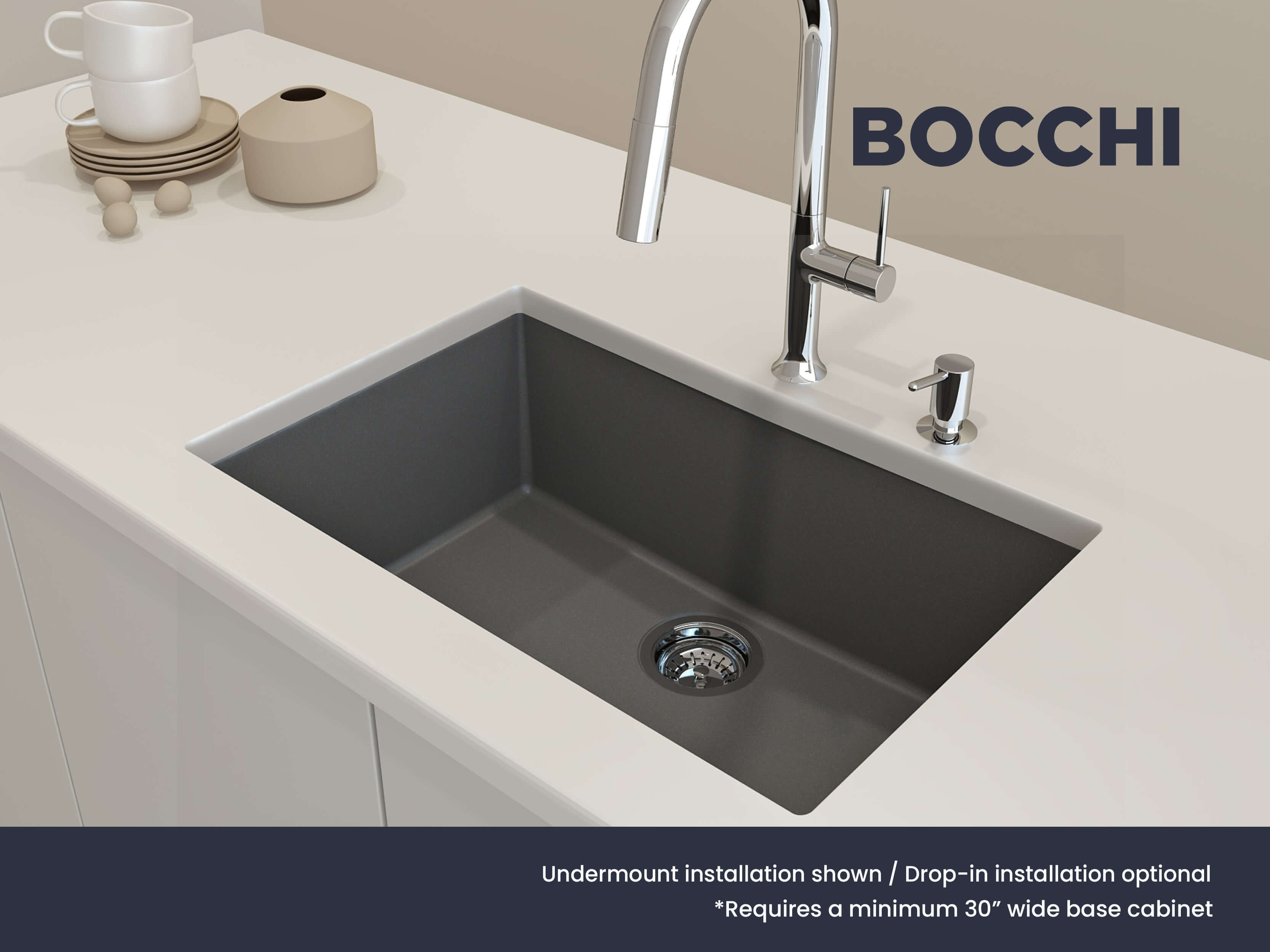 Alternate Image for BOCCHI Campino Uno 27" Dual Mount Granite Kitchen Sink Kit, Concrete Gray, 1634-506-0126