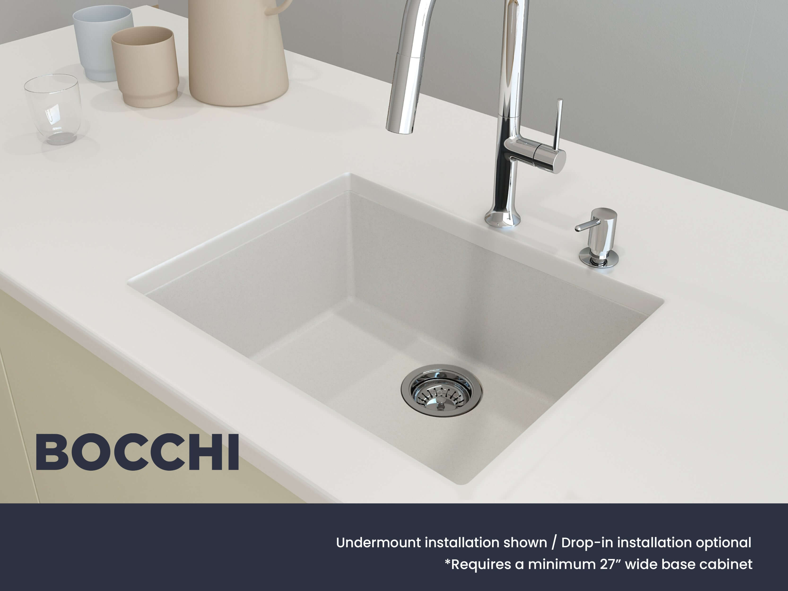 Alternate Image for BOCCHI Campino Uno 24" Dual Mount Granite Kitchen Sink Kit with Accessories, Milk White, 1606-507-0126