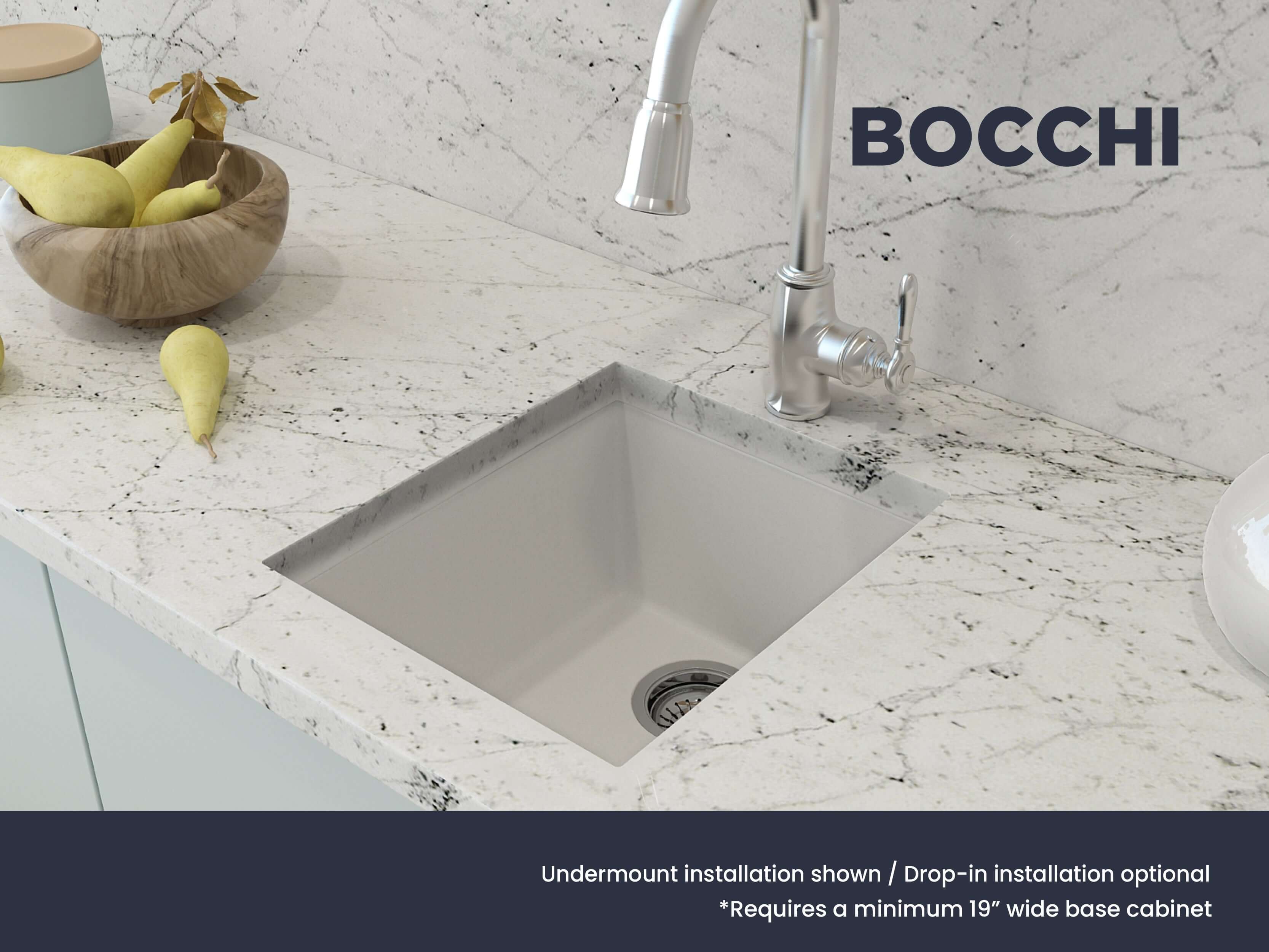 Alternate Image for BOCCHI Campino Uno 16" Rectangle Granite Bar/Prep Sink with Accessories, Milk White, 1608-507-0126