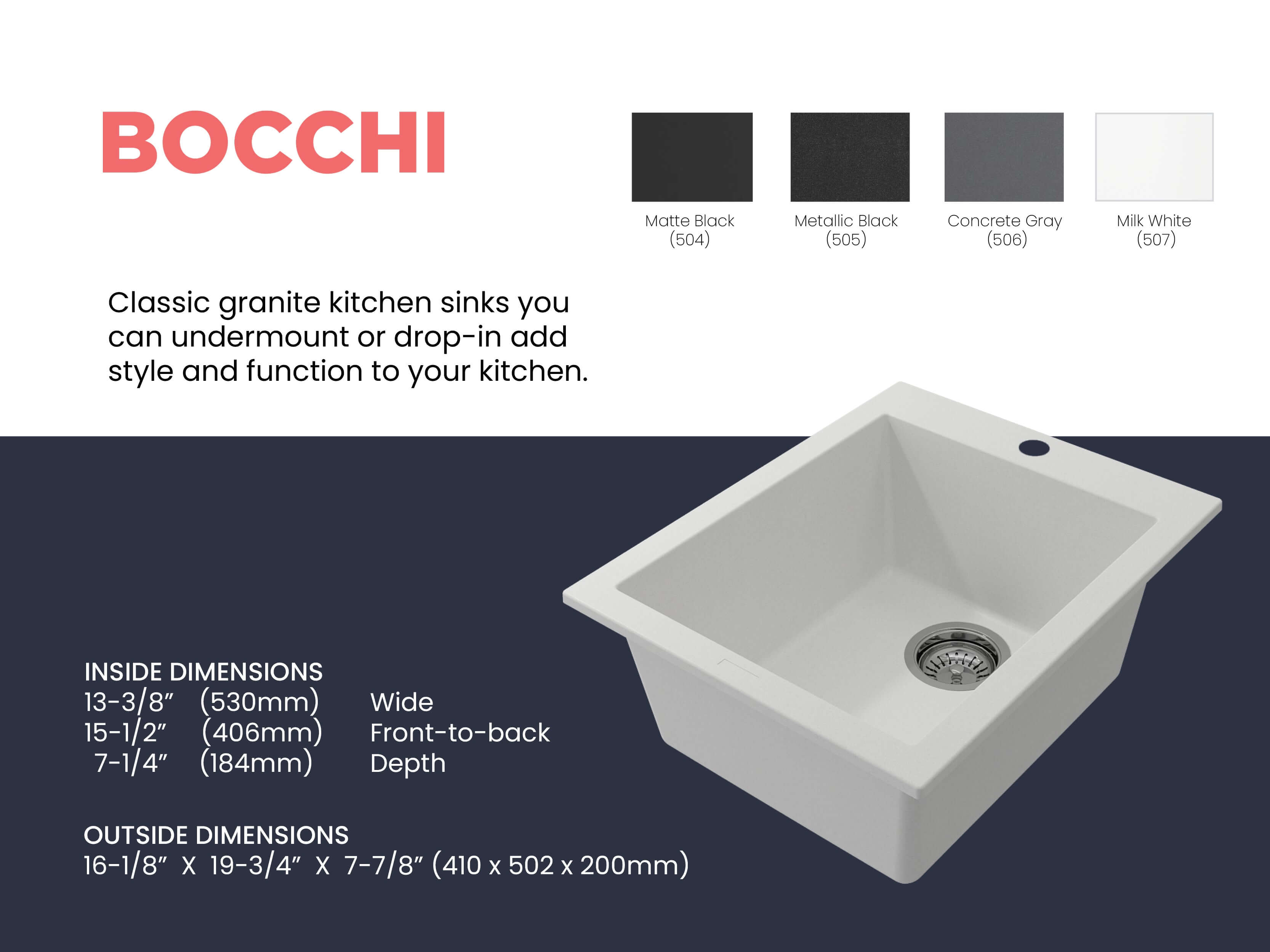 Alternate Image for BOCCHI Campino Uno 16" Rectangle Granite Bar/Prep Sink with Accessories, Milk White, 1608-507-0126