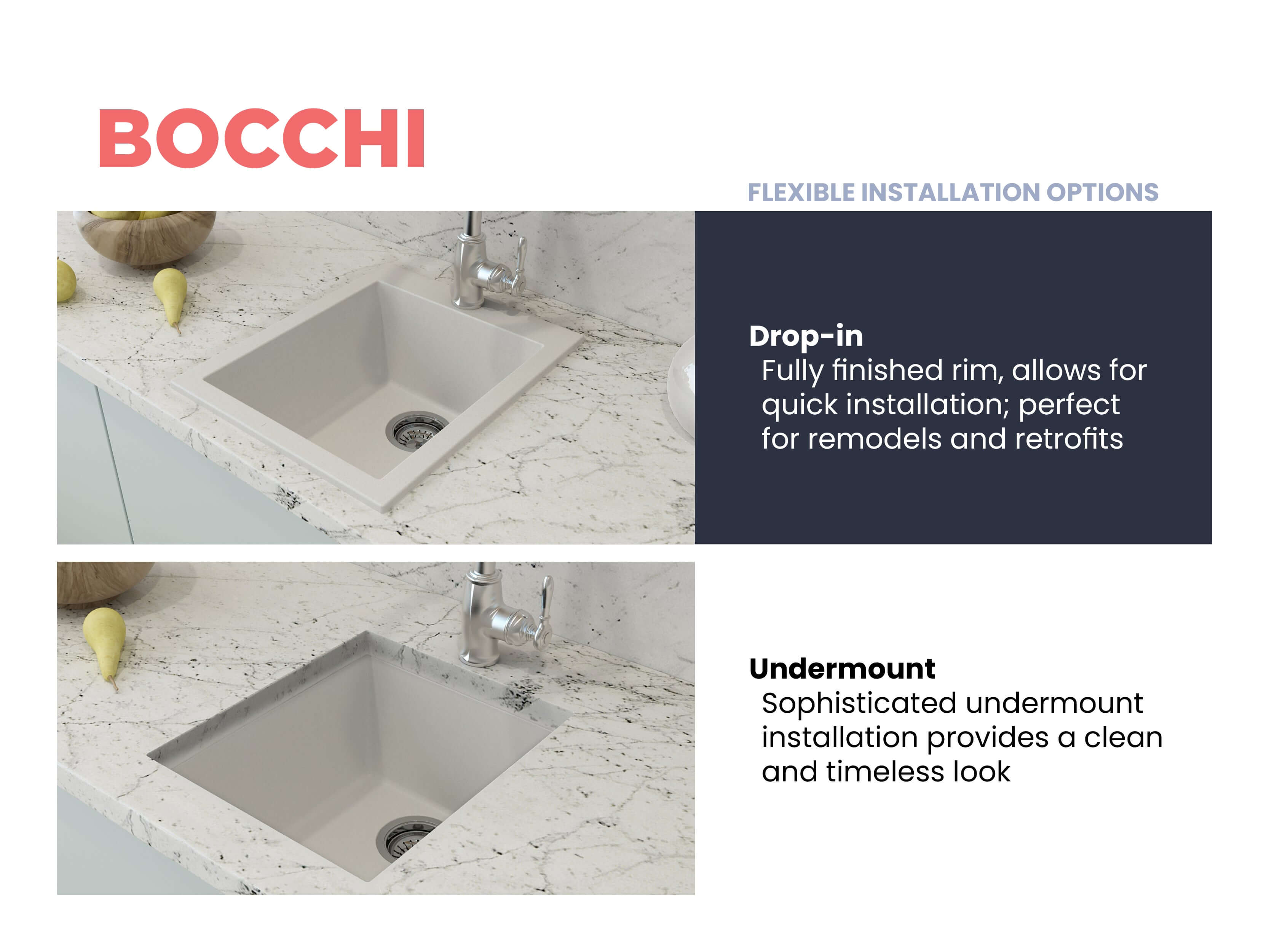 Alternate Image for BOCCHI Campino Uno 16" Rectangle Granite Bar/Prep Sink with Accessories, Milk White, 1608-507-0126