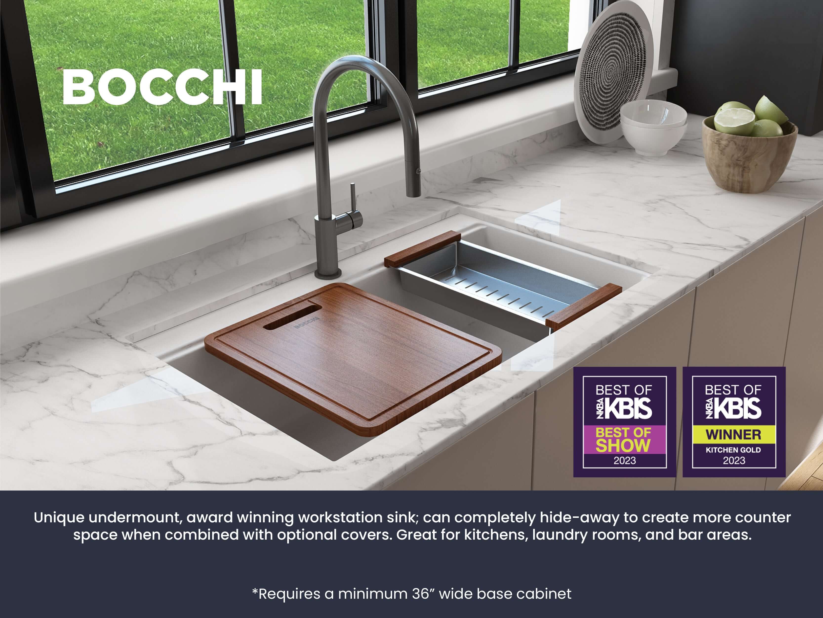 Alternate Image for BOCCHI Baveno Lux 34" Dual Mount Granite Workstation Kitchen Sink Kit with Accessories, Milk White, 1616-507-0126