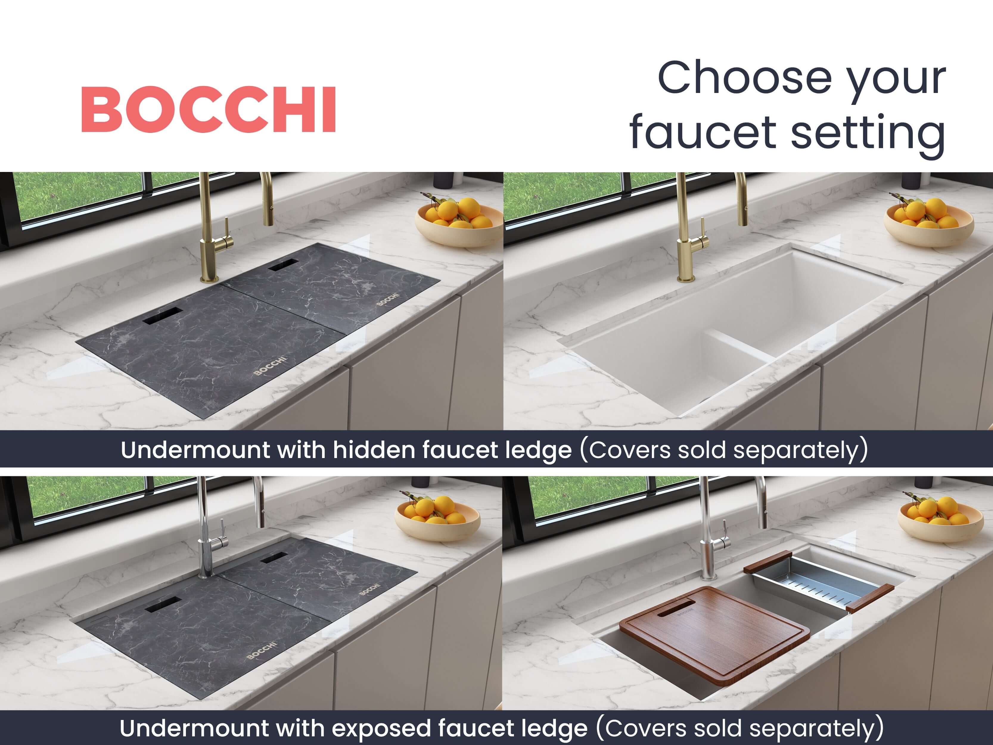 Alternate Image for BOCCHI Baveno Lux 34" Undermount Granite Workstation Kitchen Sink Kit with Accessories, 50/50 Double Bowl, Milk White, 1618-507-0126
