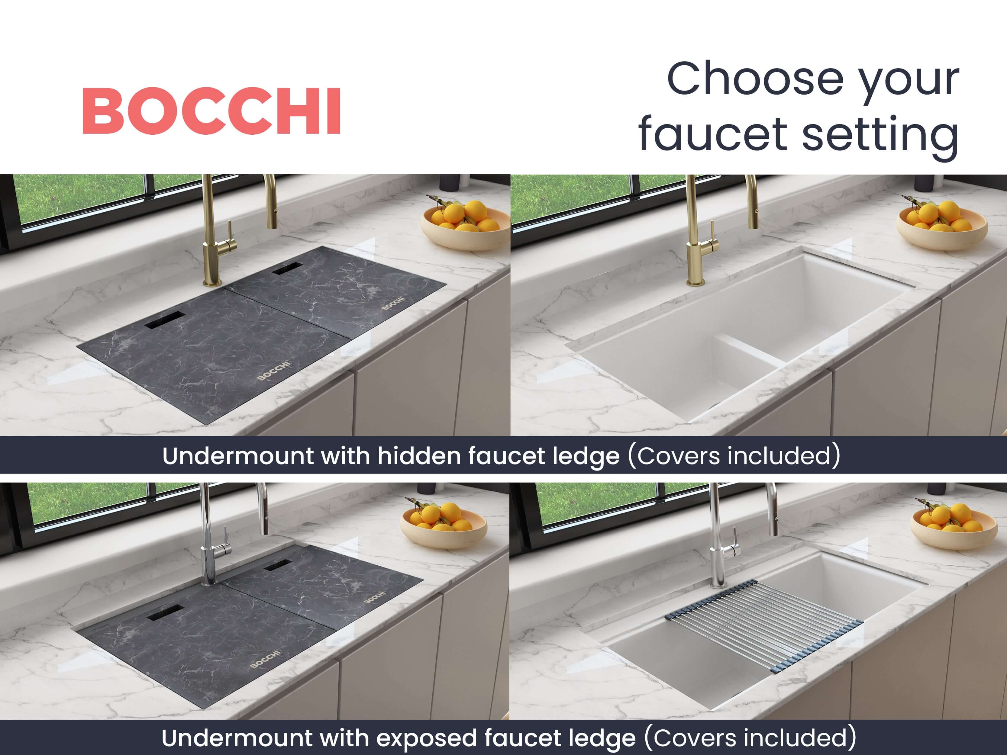 Alternate Image for BOCCHI Baveno Lux 34" Undermount Granite Workstation Kitchen Sink Kit with Accessories, 50/50 Double Bowl, Milk White, 1618-507-0126HP